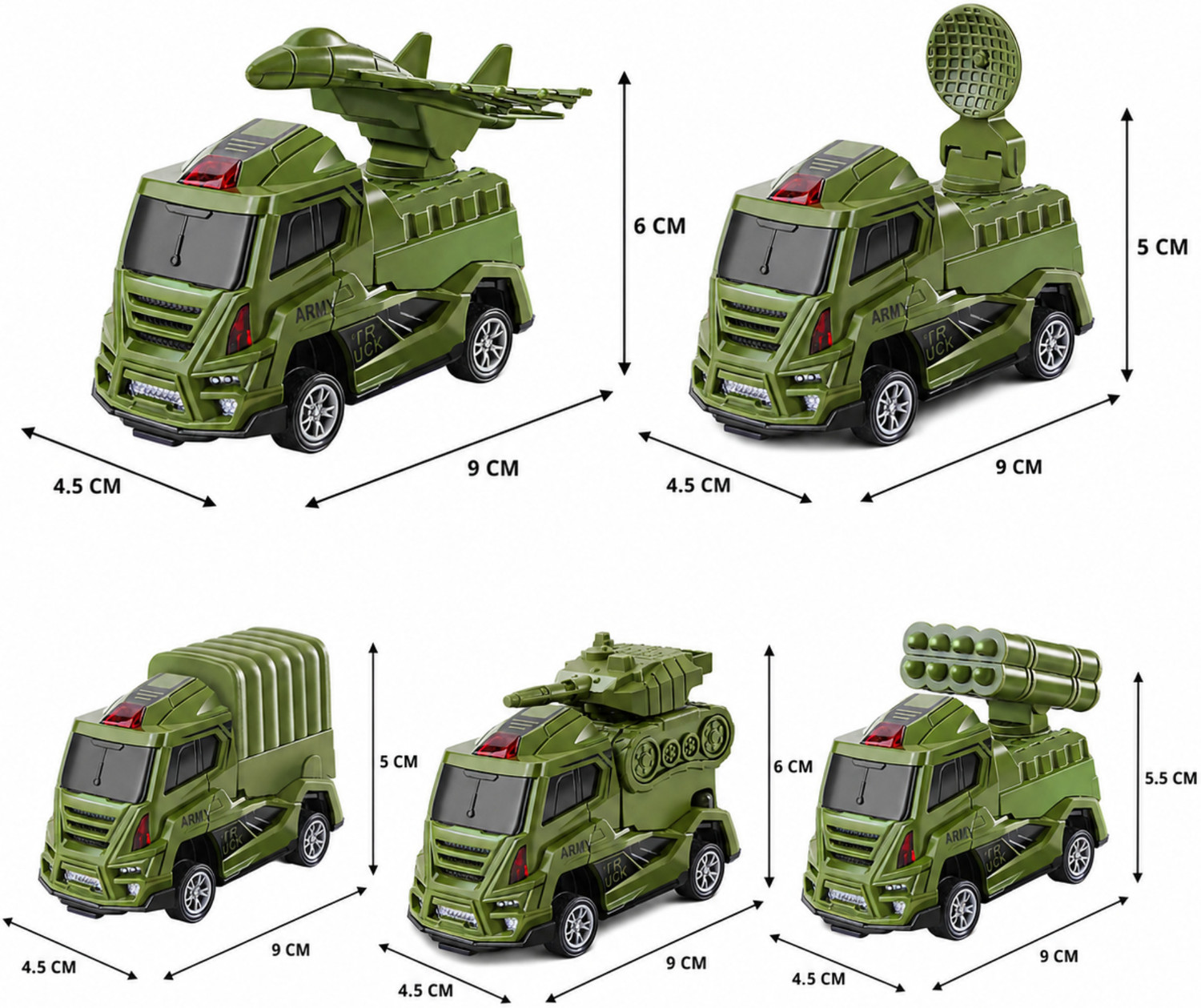 Image of RAD CARTEL Army Fighter Truck Toy Set 5 Pcs Military Vehicle Toys for Kids