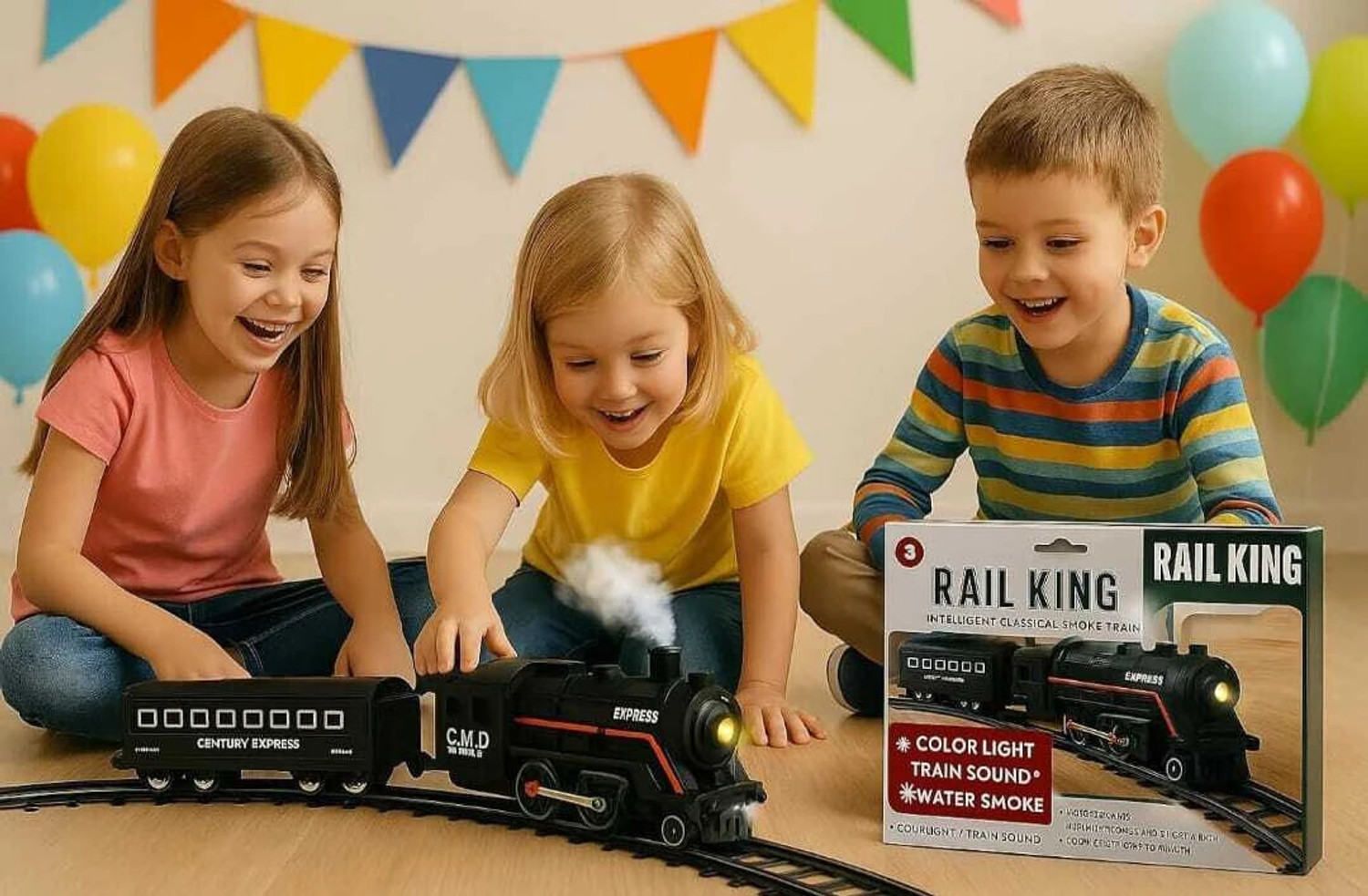 Image of nishitrader Rail King Intelligent Classical Smoke Train & Rechargeable
