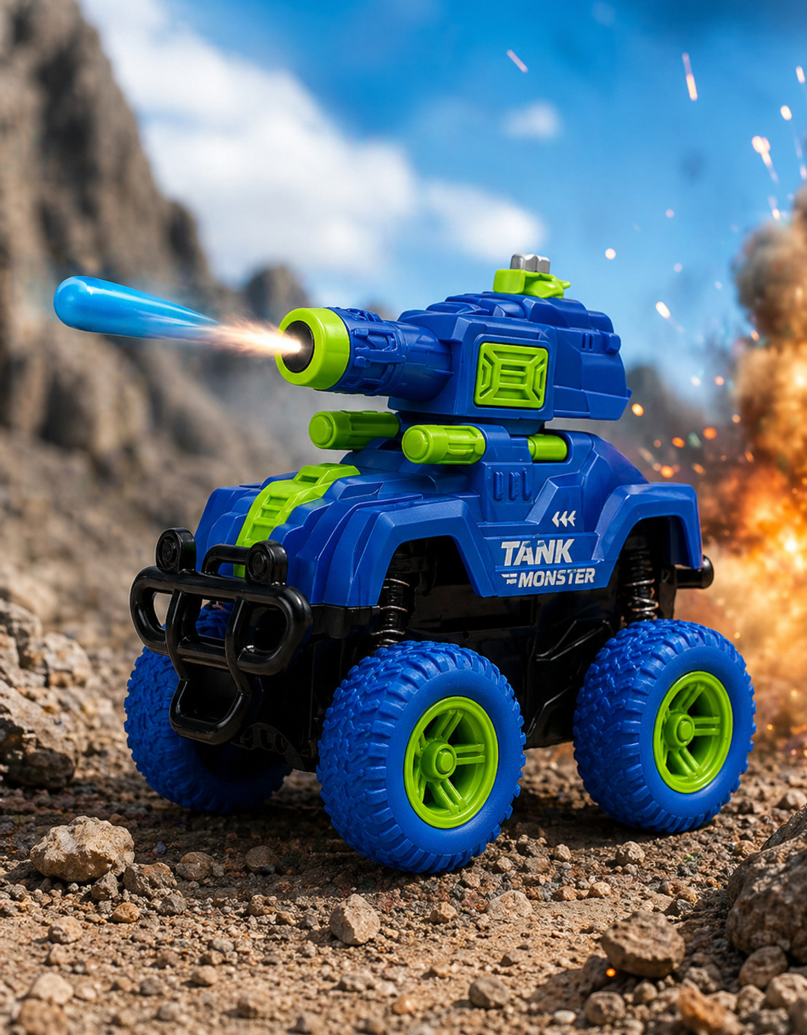 Image of COLOR FLAME Tank Launcher Monster Truck Car for Gift | Bullet Shooting-Push & Go, 360 Stunt