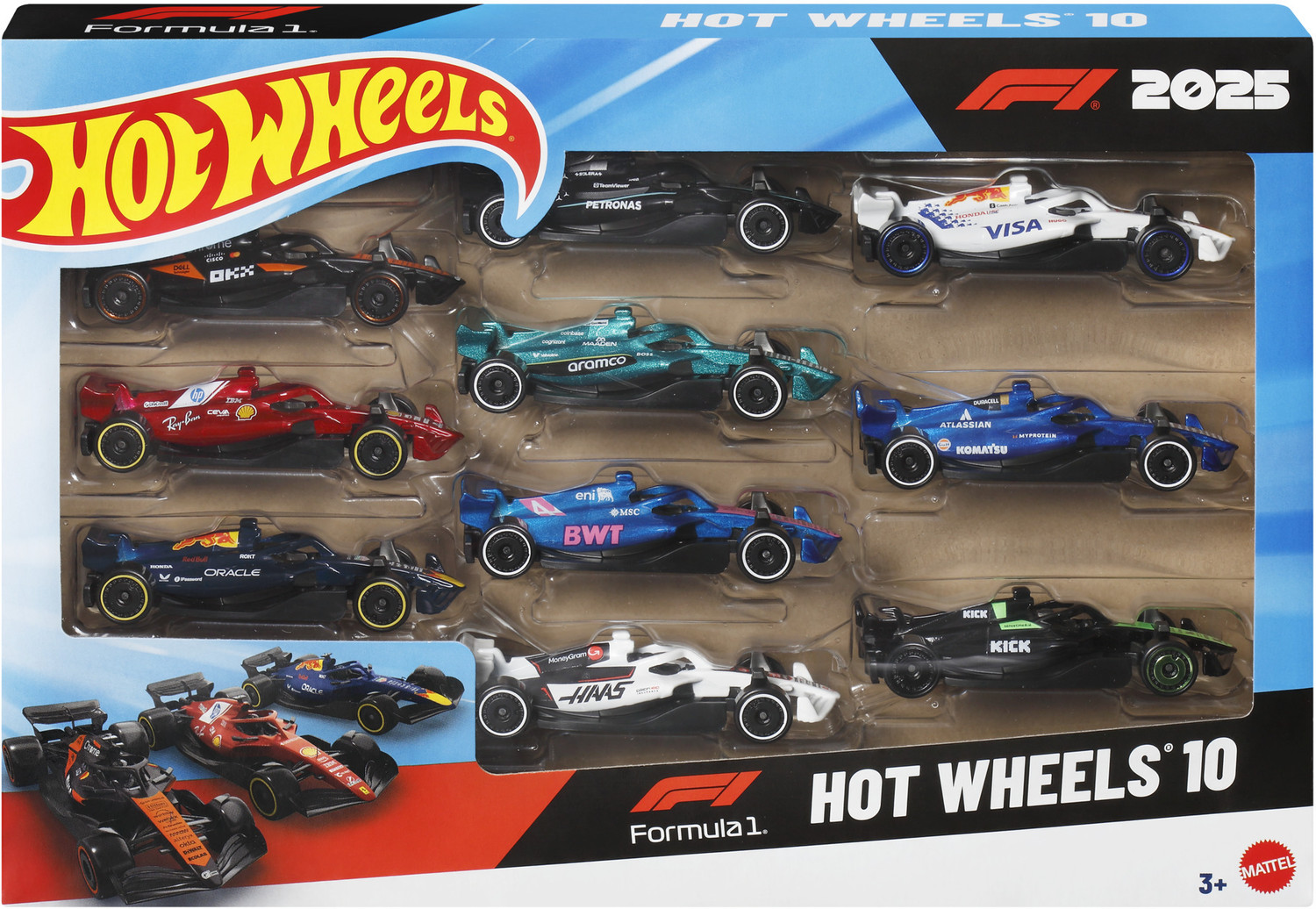 Image of HOT WHEELS Formula 1 Toy Cars, Set of 10 1:64 Scale Die-Cast Race cars