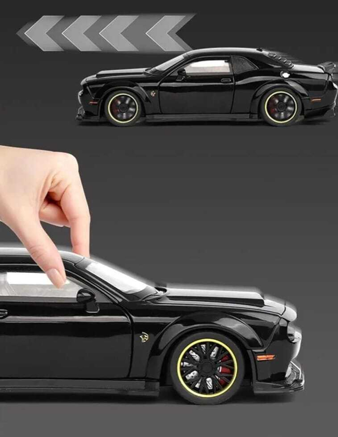 Image of HAPPY CHAPPIE Dodge Challenger HellCat Die Cast toy Car with Openable Doors, Hood & Trunk