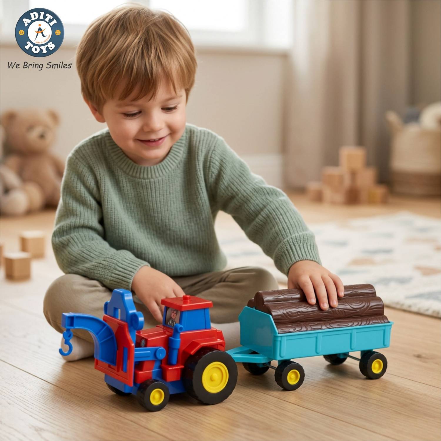 Aditi Toys Plastic Tractor Construction Set Friction Powered with Trolley, Play & Learn