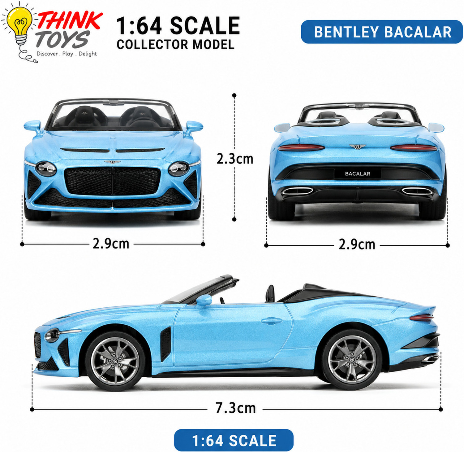 Image of Think Toys ThinkToys 1:64 Scale Diecast Car Collectible Model Bentley Bacalar