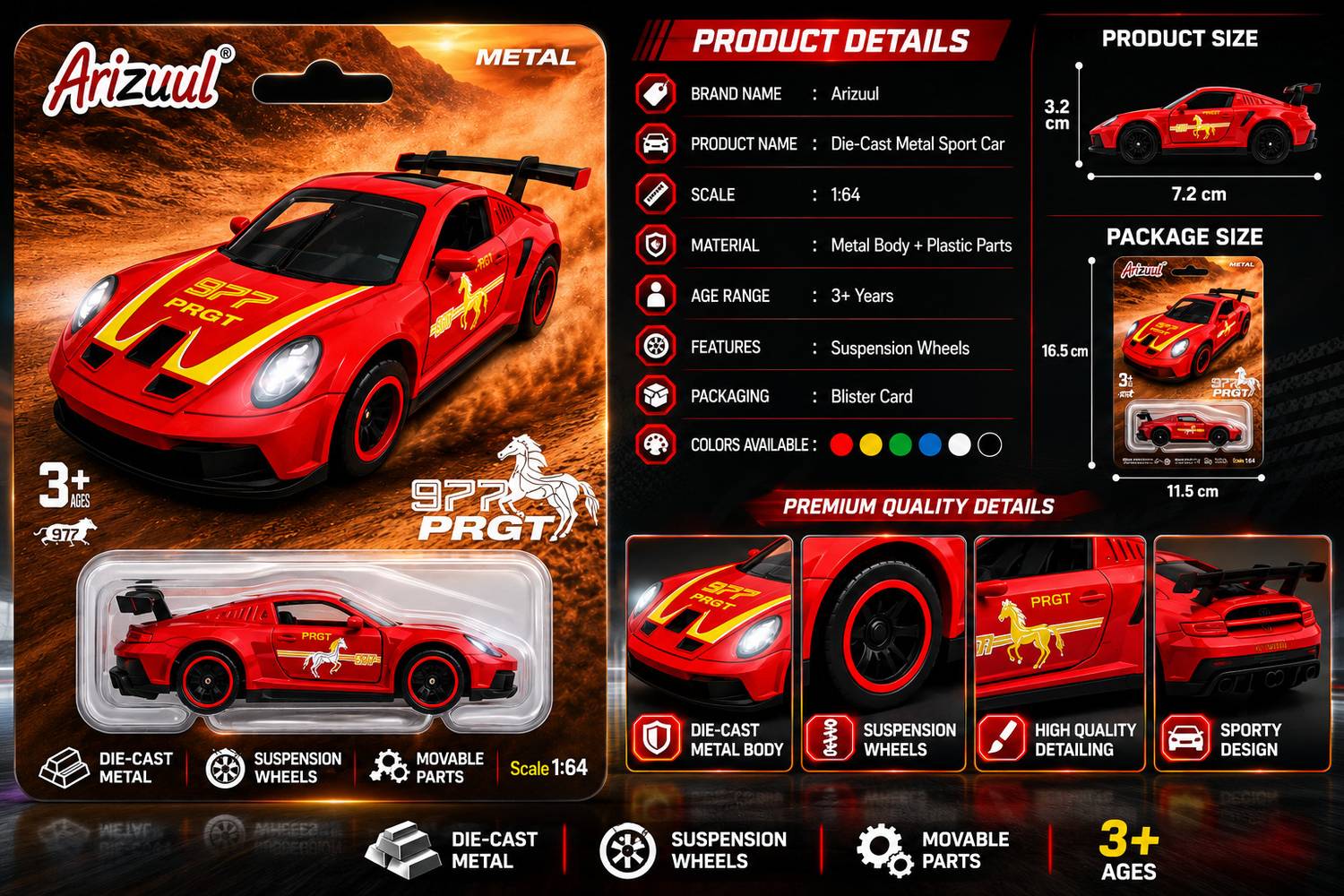 Arizuul 1:64 Mini Porsche 911 GT3 RS - Image 5