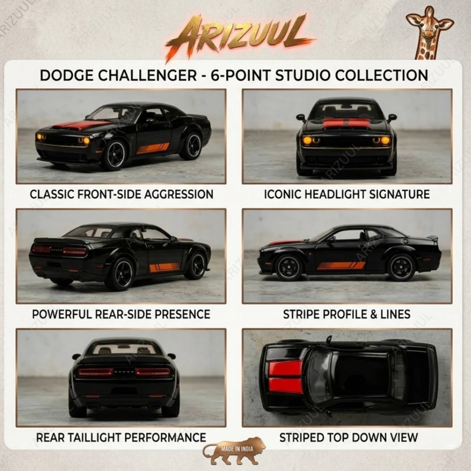 Arizuul 1:64 Dodge Challenger SRT Hellcat Diecast Car - Image 3