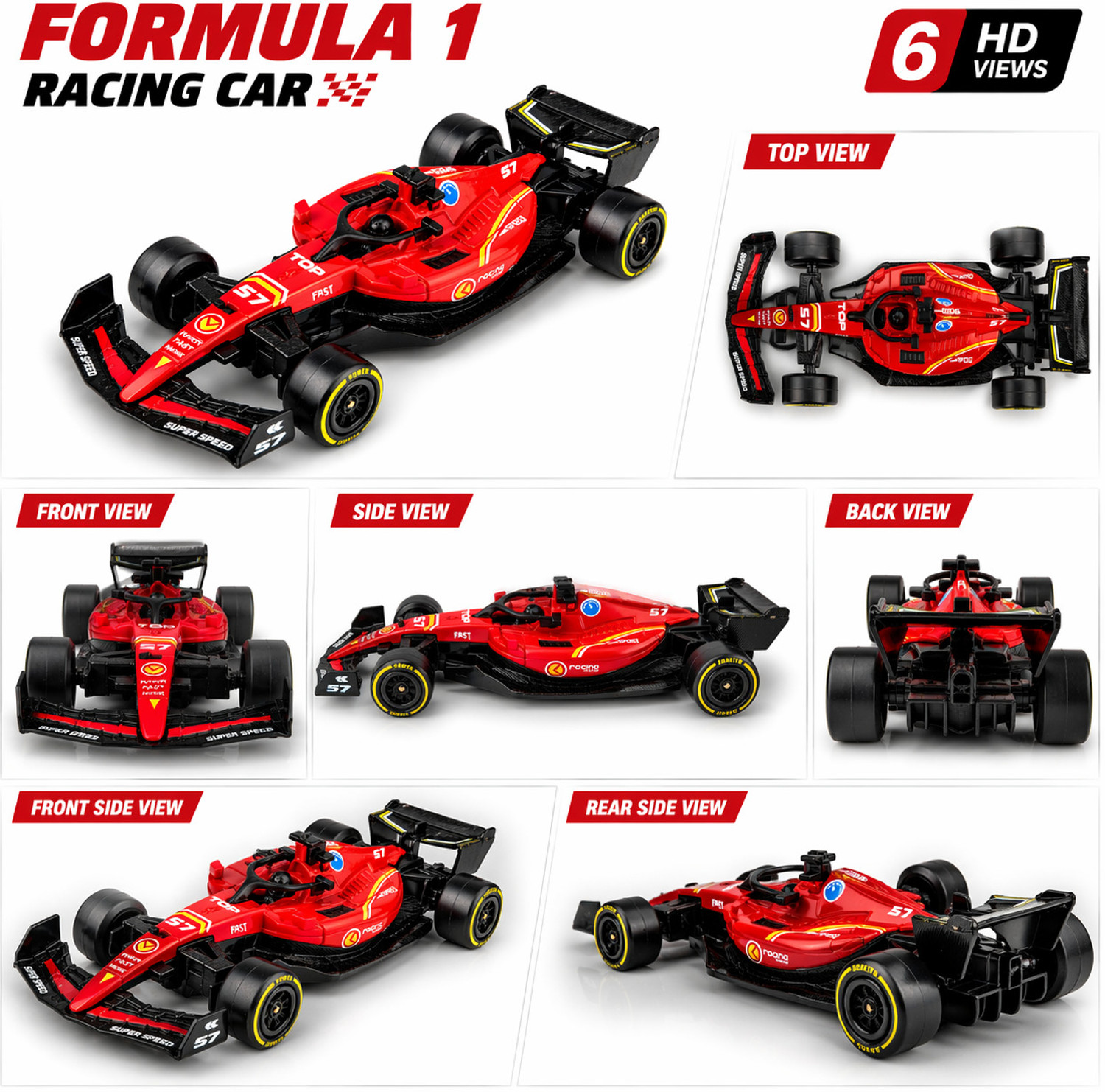 Image of Pkart Formula 1 Racing Car Toy Pull Back Action High Speed F1 Model Kids