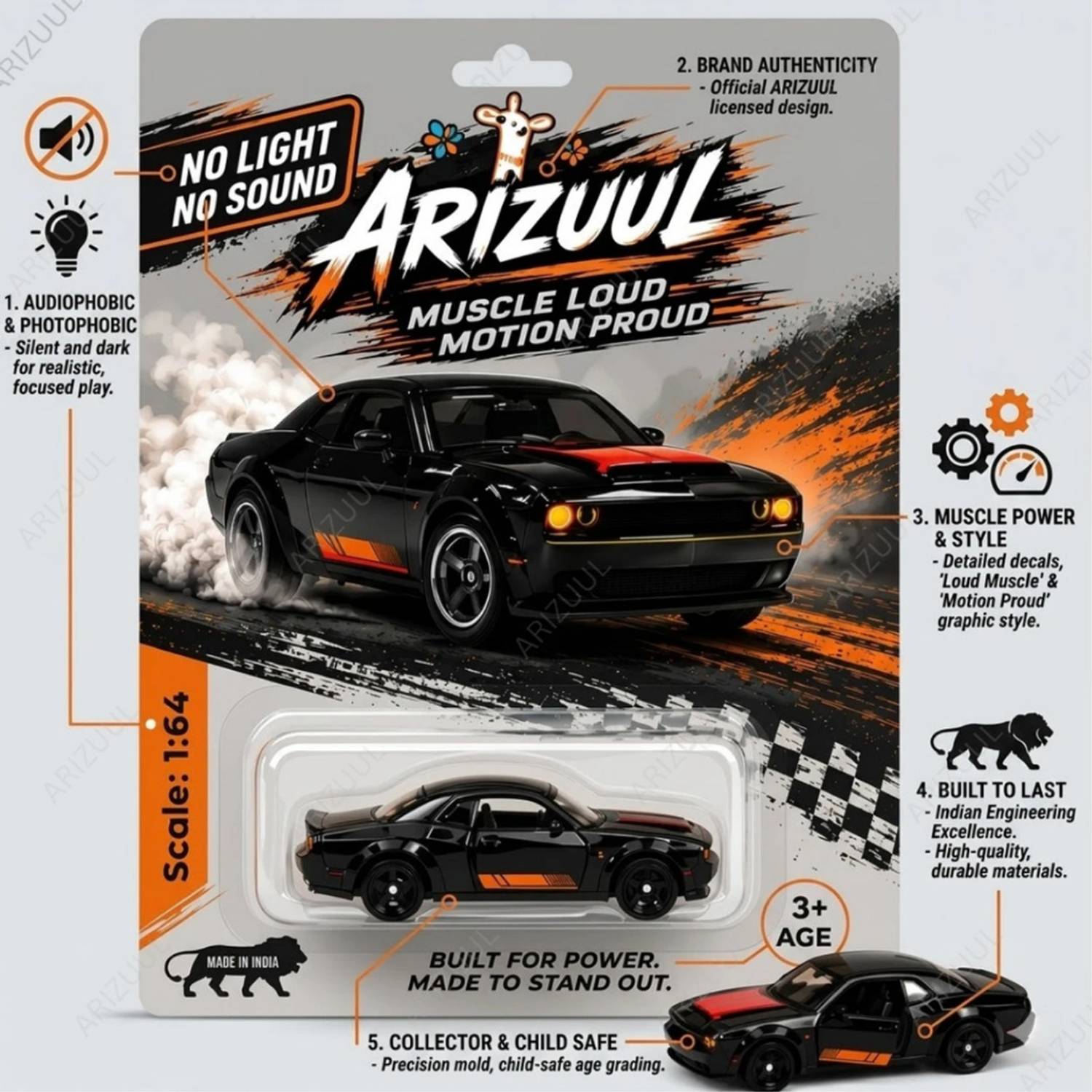 Arizuul 1:64 Dodge Challenger SRT Hellcat Diecast Car - Image 5