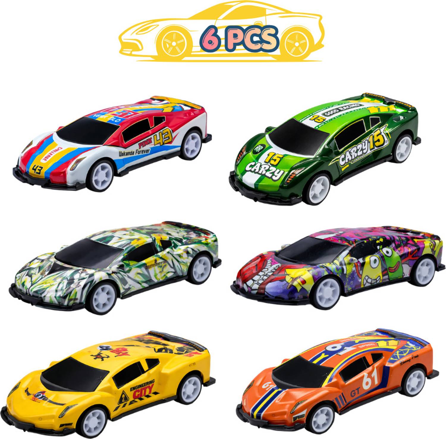 RAD CARTEL Pack of 6 Pull Back Mini Metal Cars - Image 1