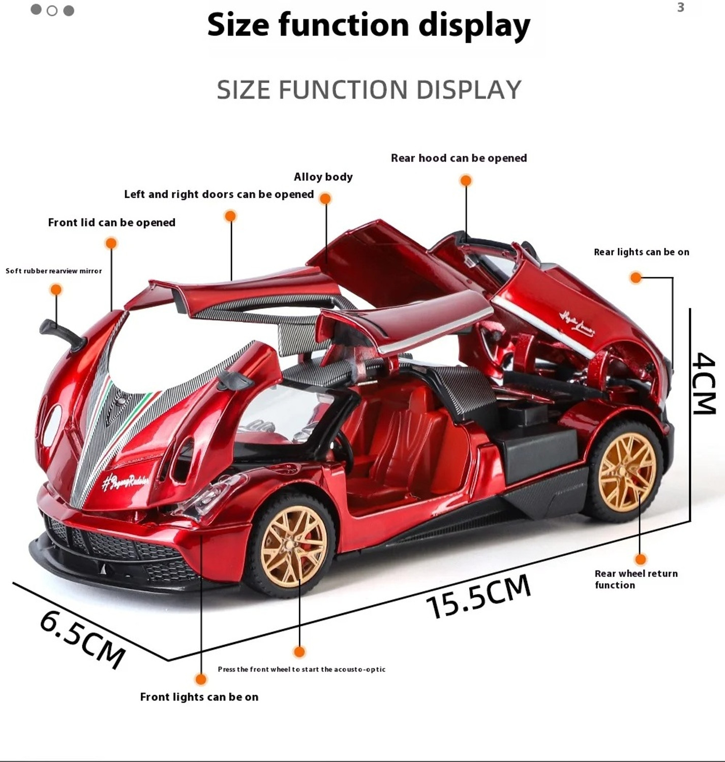 Image of Ignite Pagani Huayra Toy Car 1:32 Diecast Metal Cars with Openable Door, Light & Sound