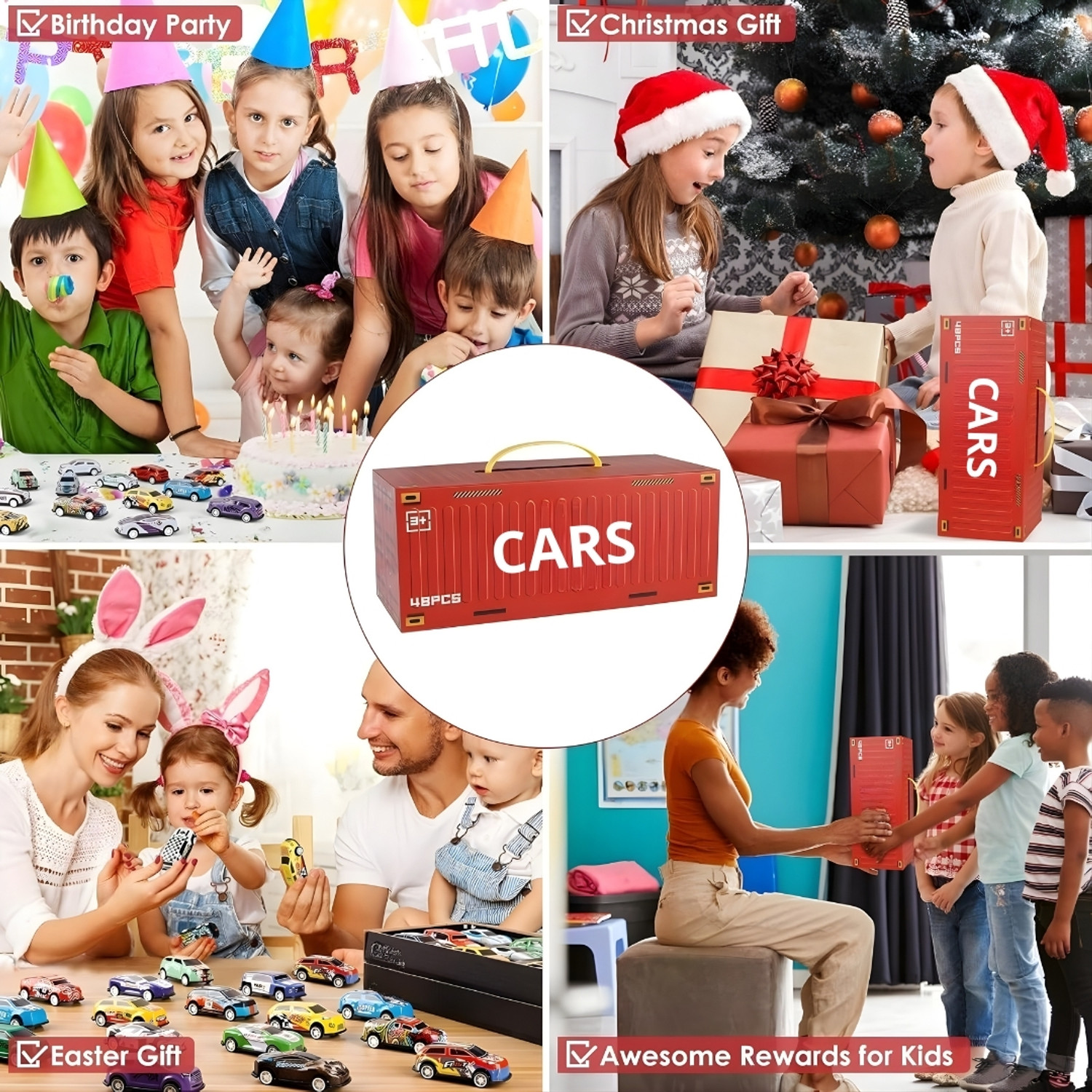 Image of CANWELL Racing 48 Pcs Pull Back Car Set for Kids - Mini Car Container Toy CW485