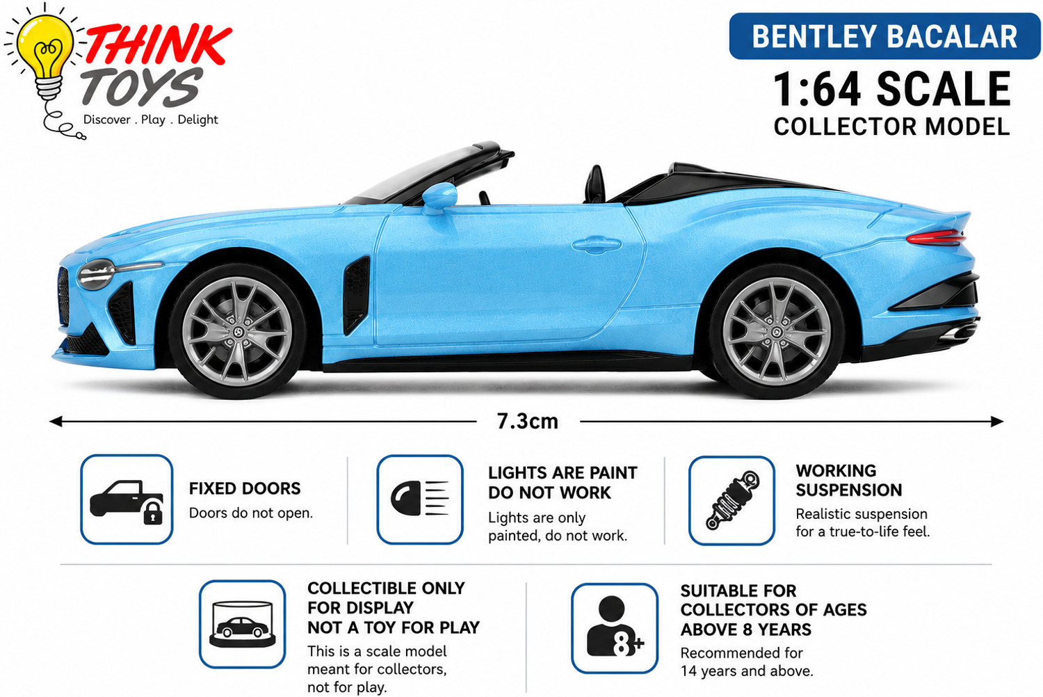Image of Think Toys ThinkToys 1:64 Scale Diecast Car Collectible Model Bentley Bacalar