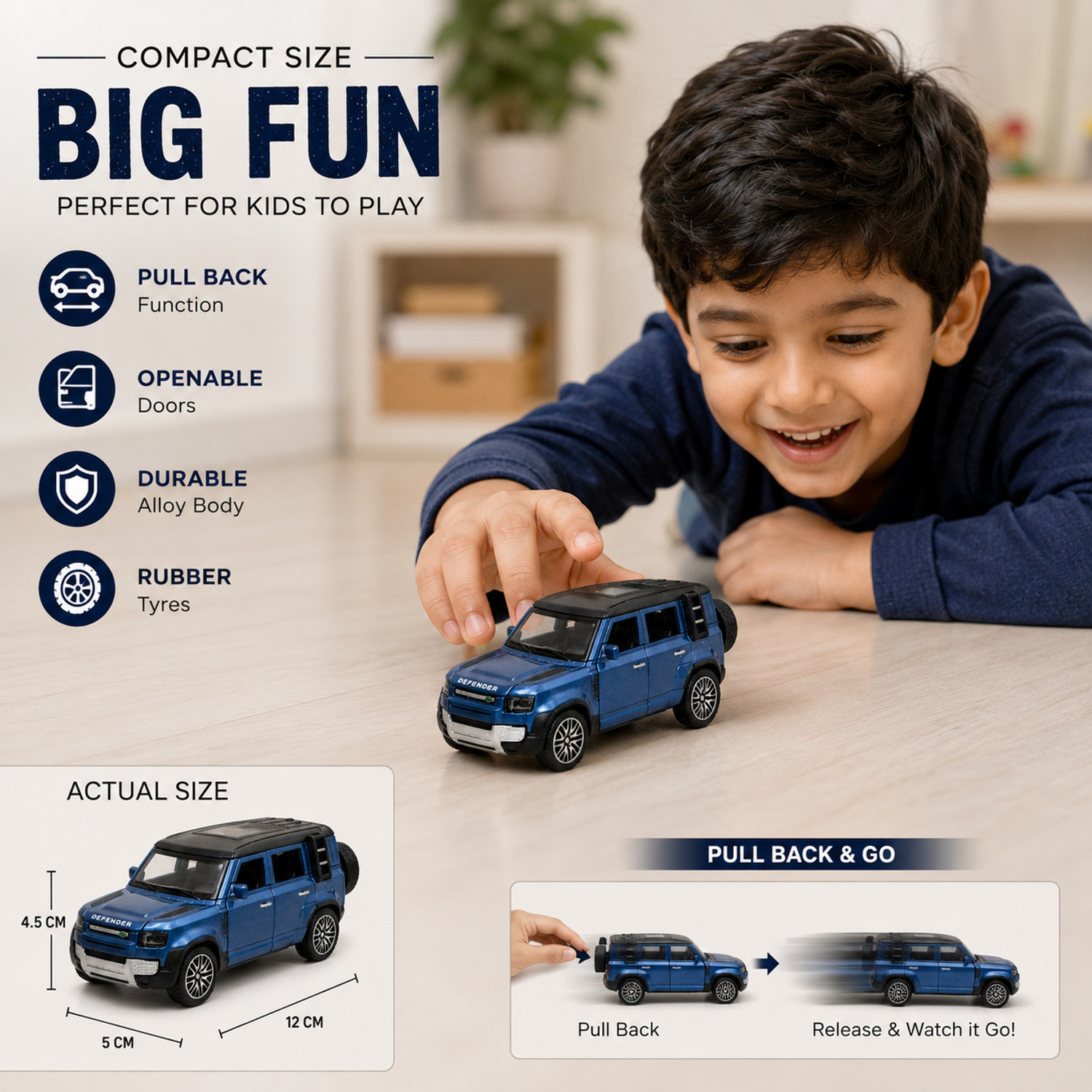 Image of Thriveonix Defender 1:32 Die-Cast Metal Toy Car with Openable Doors | Return Gift for Kids