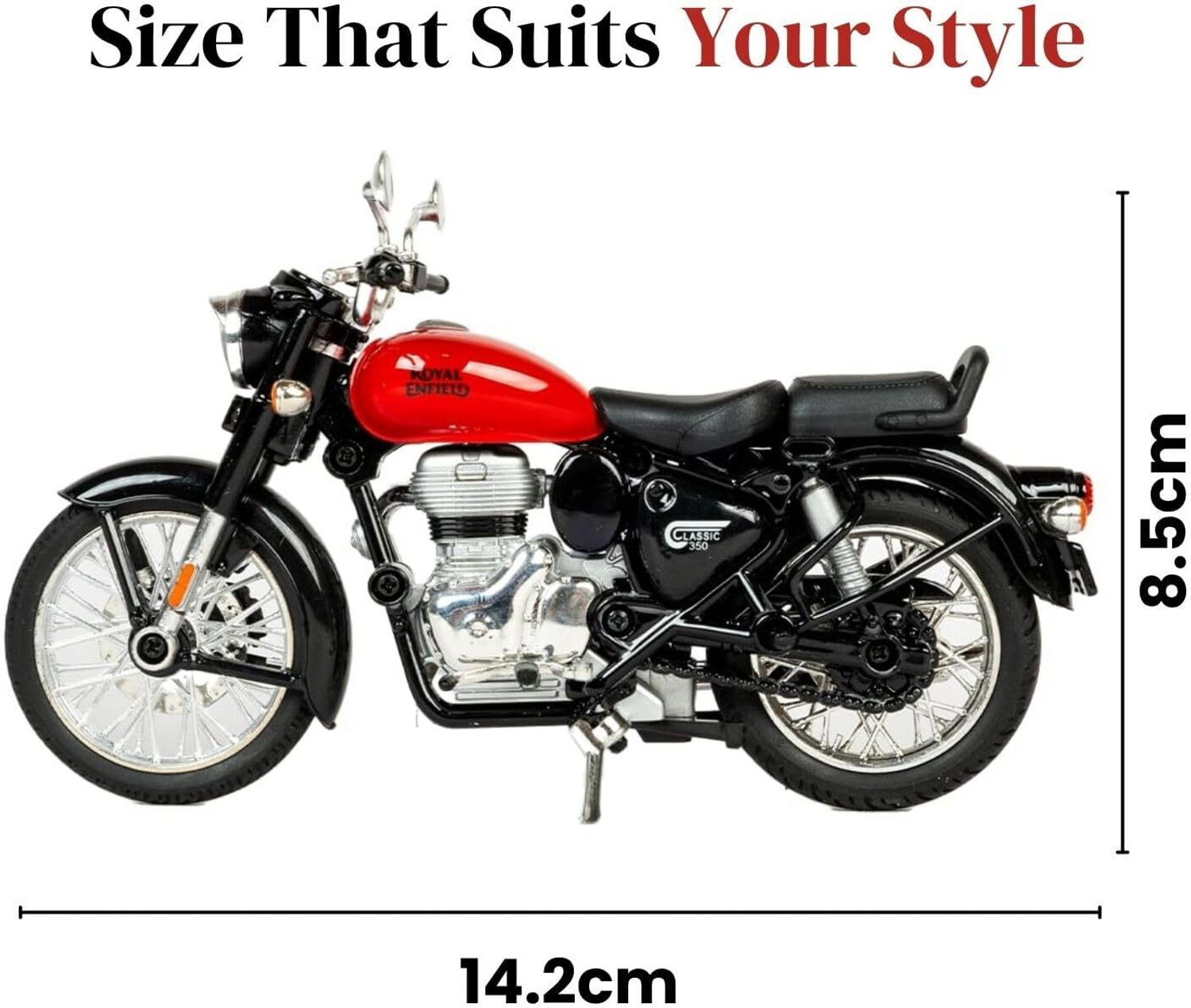 Image of TOYTOT Royal Enfield Classic 350 Die Cast Bike Model Toy with Moving Wheels & Stand