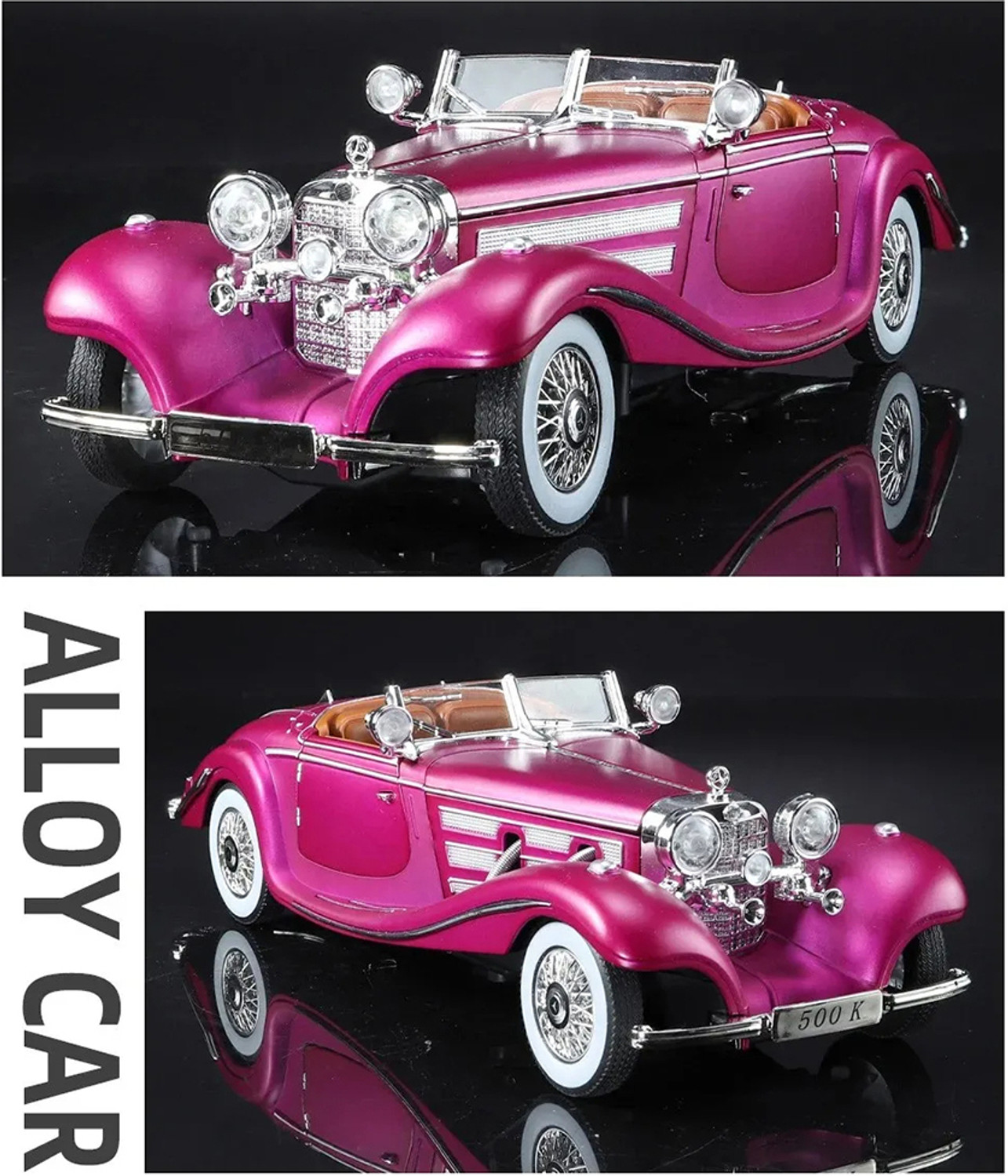 Image of UKAXA 124 Die Cast Vintage Model 500K Classic Car Pullback Openable Door Light & Sound