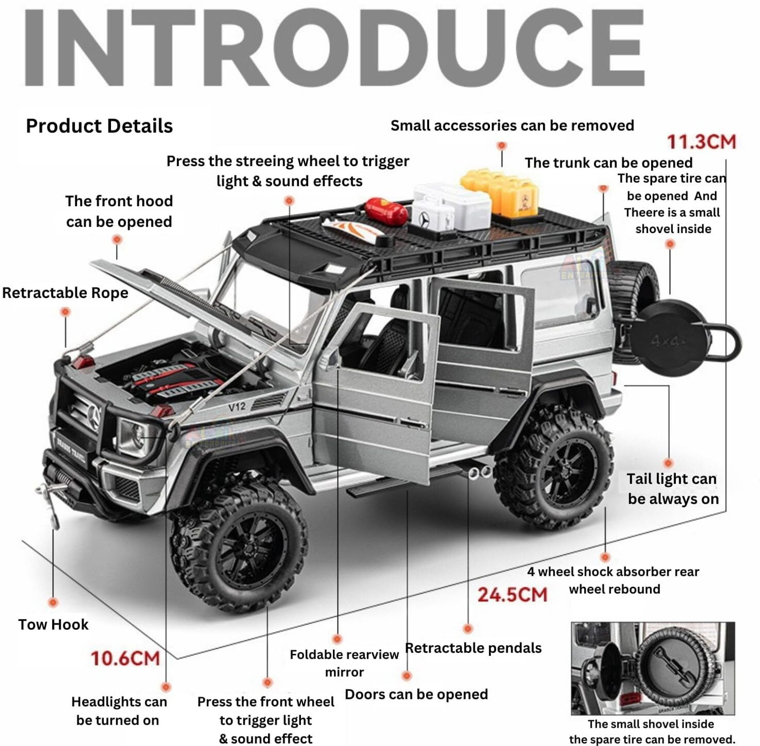 Image of FUNABLO 1:24 Diecast Model Alloy Benz G550-4X4 Modified Alloy Metal Pull Back Car