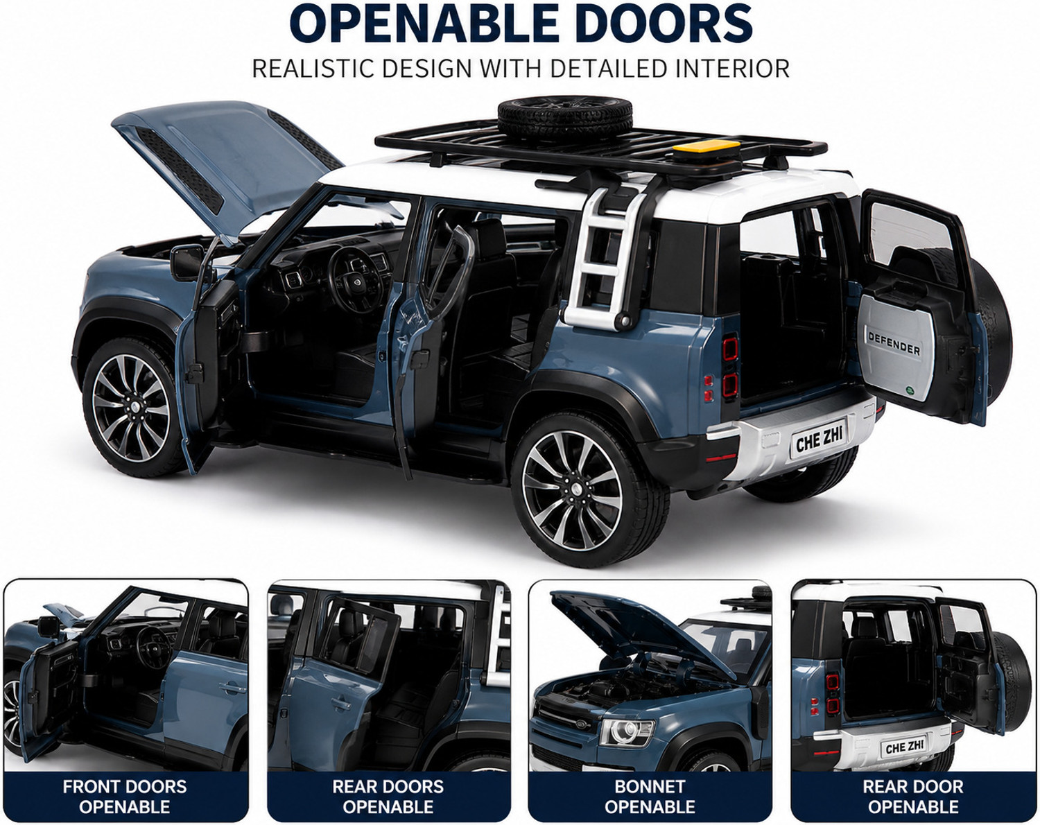 Image of Thriveonix Land Rover Defender 1:32 Metal Car With Openable Door,Light & Sound Car For Kid