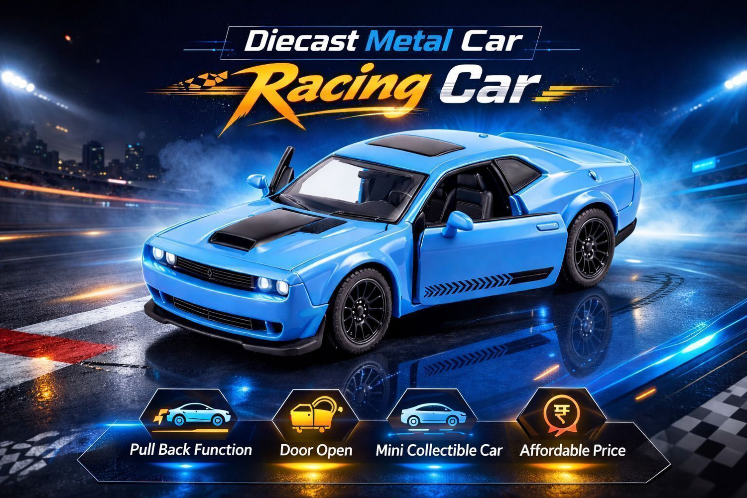Image of VqueenS Dodge Metal Miniature Car | 1:64 Racing Model with Openable Doors