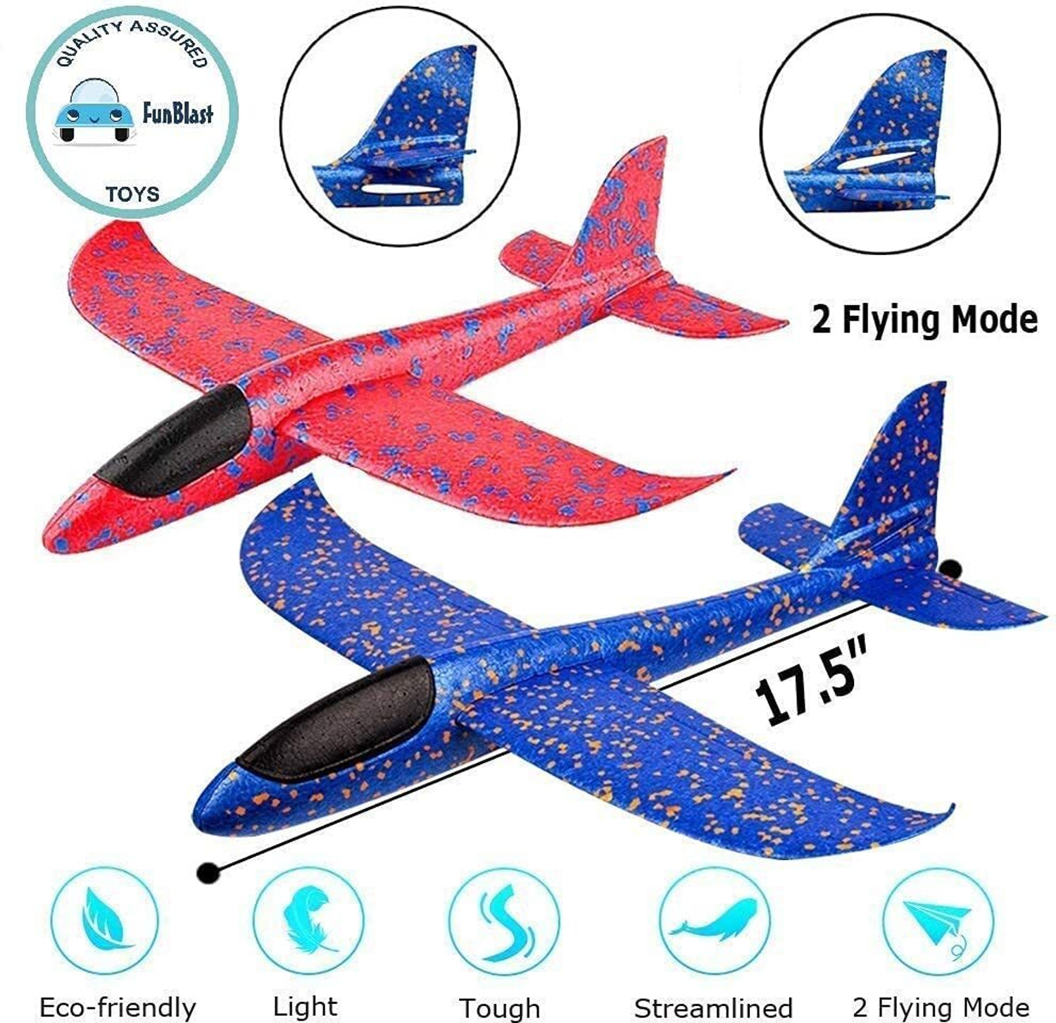 Image of IndusBay 3 Pieces Foam Glider Plane Toy 17.5 inch Throwing Airplane with Dual Flight Mode (Multicolor, Pack of: 3)