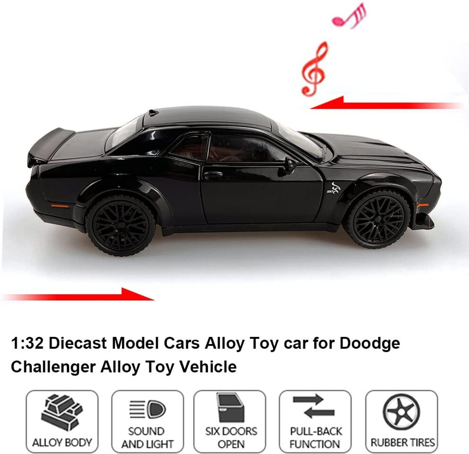 Image of GKNEX 1:32 Dodge Challenger Toy Car with Light & Sound for Kids
