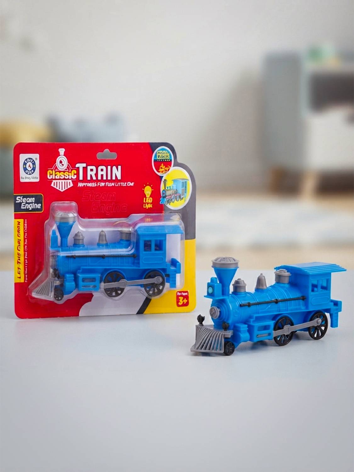 333MART Plastic String Pull-Back Steam Train Engine with LED, Toy for Kids, (Blue,PK1)