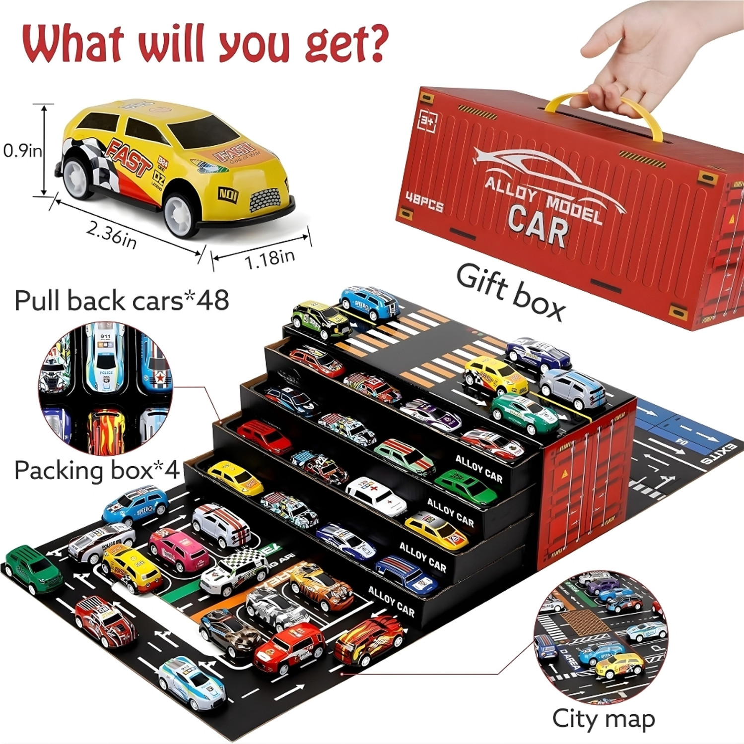 Image of TRIONZA Toy 48 pcs car Play Set for Kids Boys&Girls-100