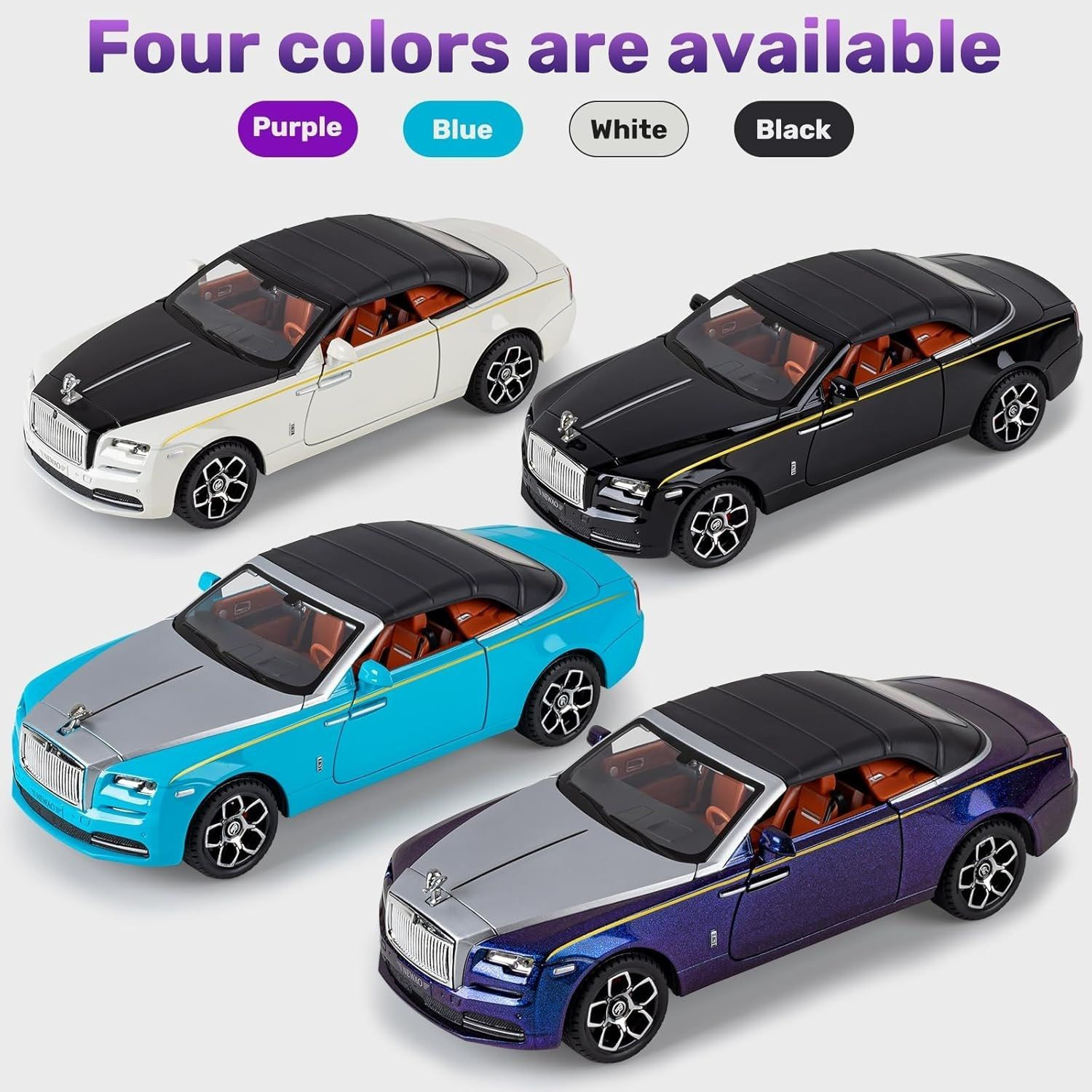 Image of Arizuul 1:24 Rolls Royce Dawn Toy Car Alloy Convertible Sports Car Rolls Royce Toy Car