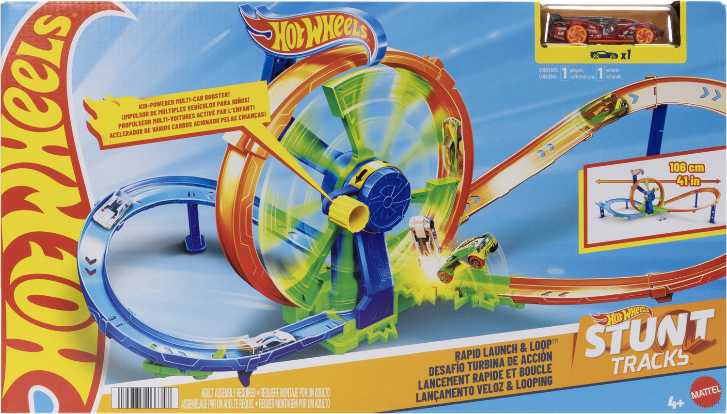 Image of HOT WHEELS Rapid Launch & Loop Playset with 1:64 Scale Die-Cast Toy Car, Crash & Track Set