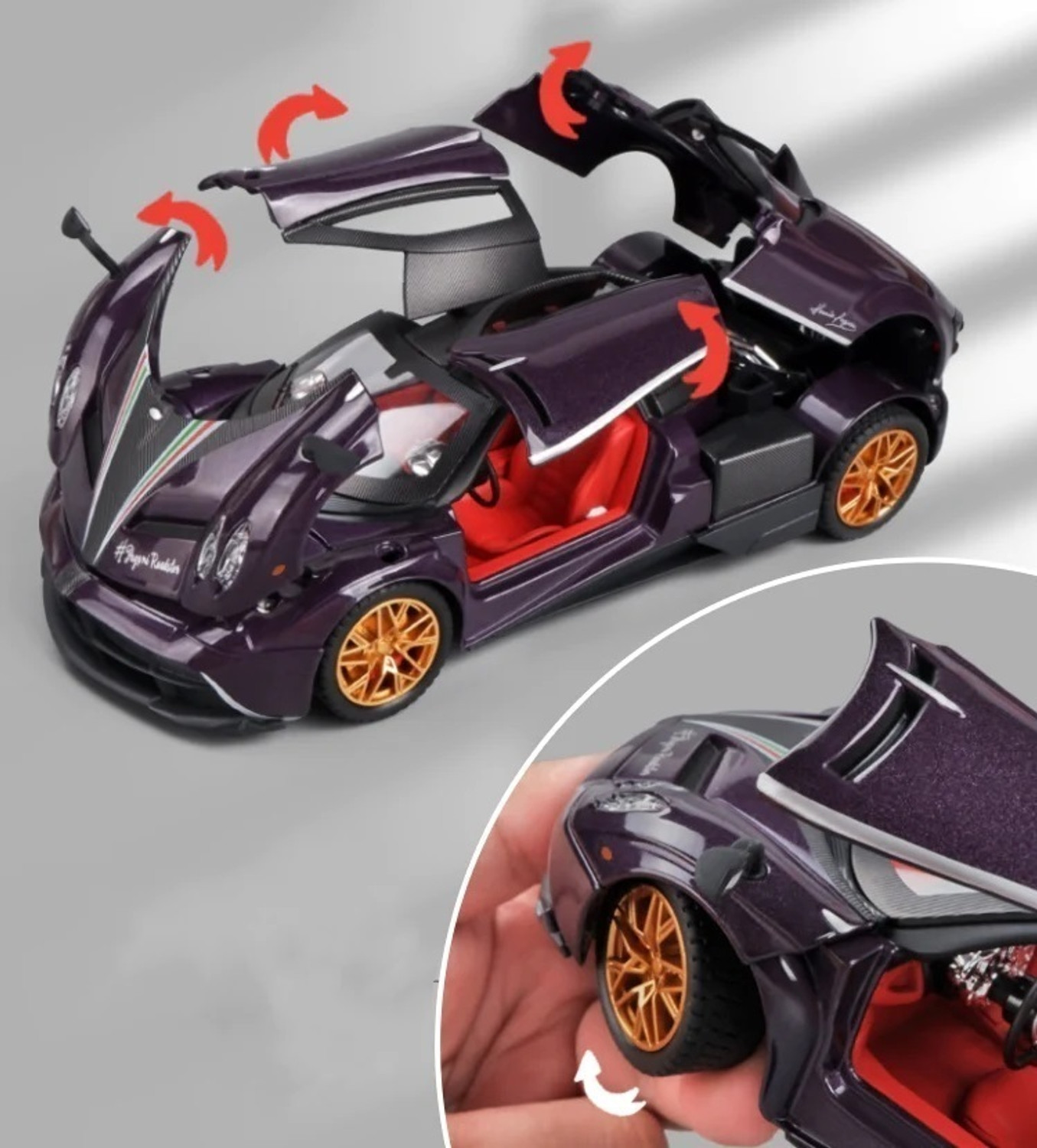 Image of Devdhan 1:24 Pagani Huayra Car with Open Door Vehicles, Sound and Lights Diecast Toys