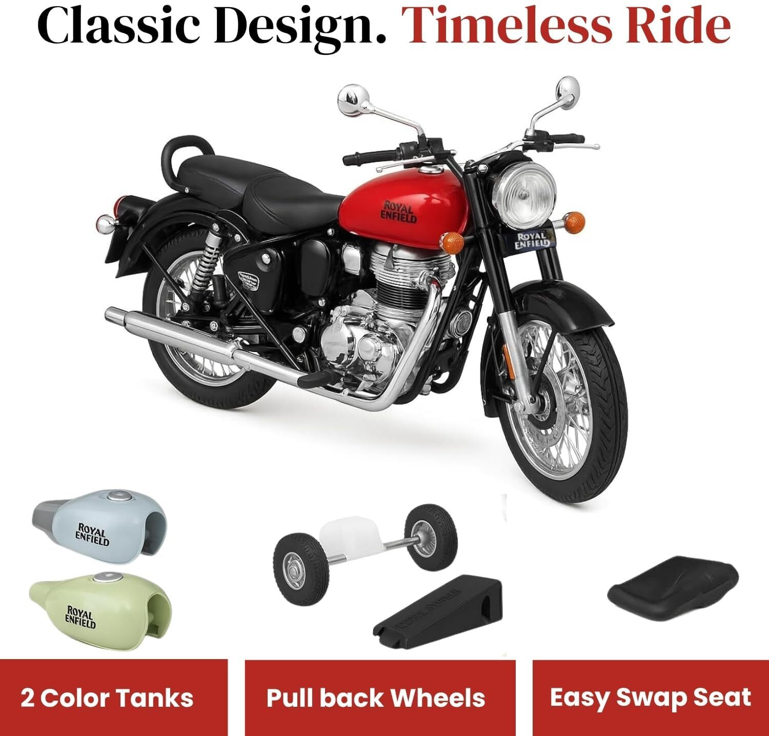 Image of TOYTOT Royal Enfield Classic 350 Die Cast Bike Model Toy with Moving Wheels & Stand
