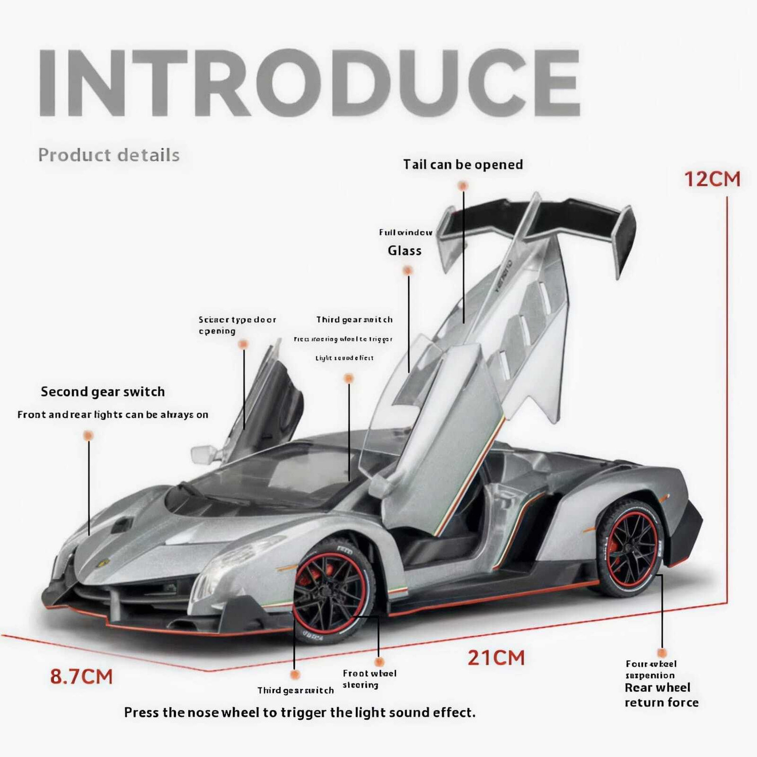 Image of ZHASK 1:24 Lamborgini Veneno Limited edition Diecast Metal Car [color as per stock]