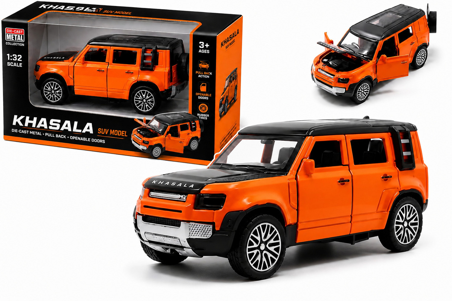 Image of KHASALA BROTHERS Diecast Defenderr Metal Body Openable Doors Bonnet Boot Pull Back Action Kids