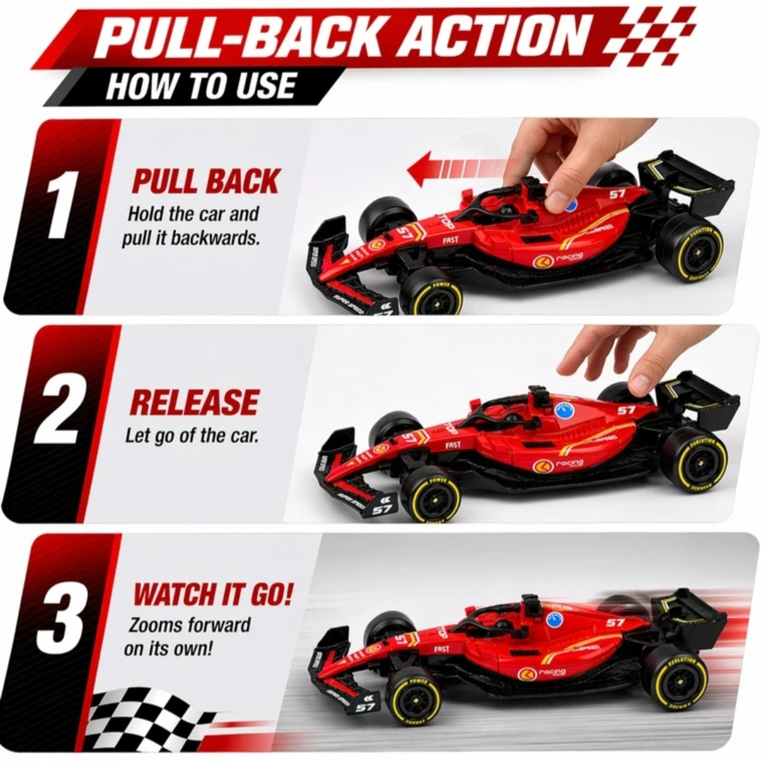 Image of Atharv Enterprises Formula 1 Die Cast Racing Car Metal Toy-Pull Back Action (Red, Pack of 1)