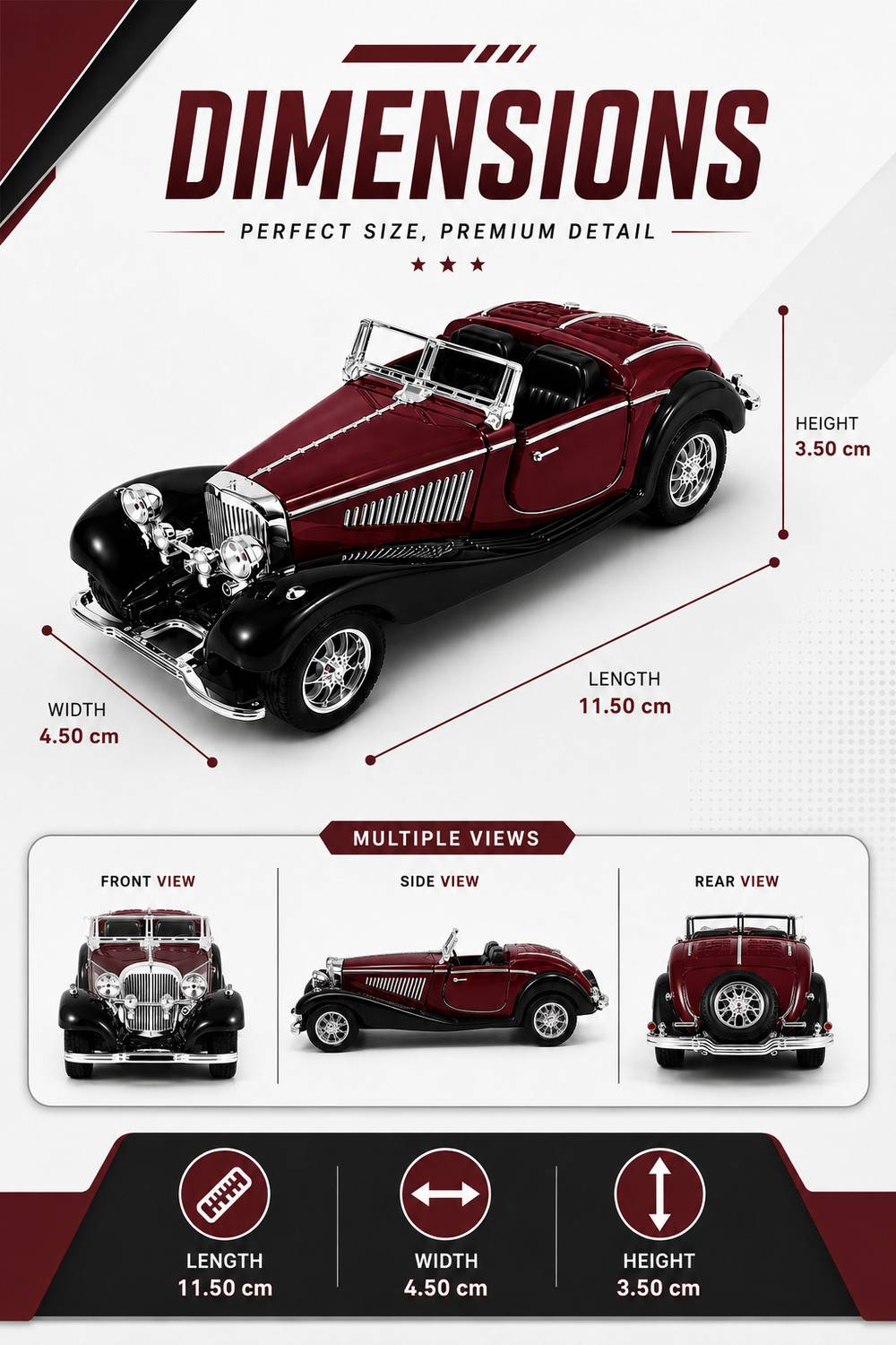Atharv 1:36 Scale Vintage Classic Convertible Die Cast Toy - Image 3