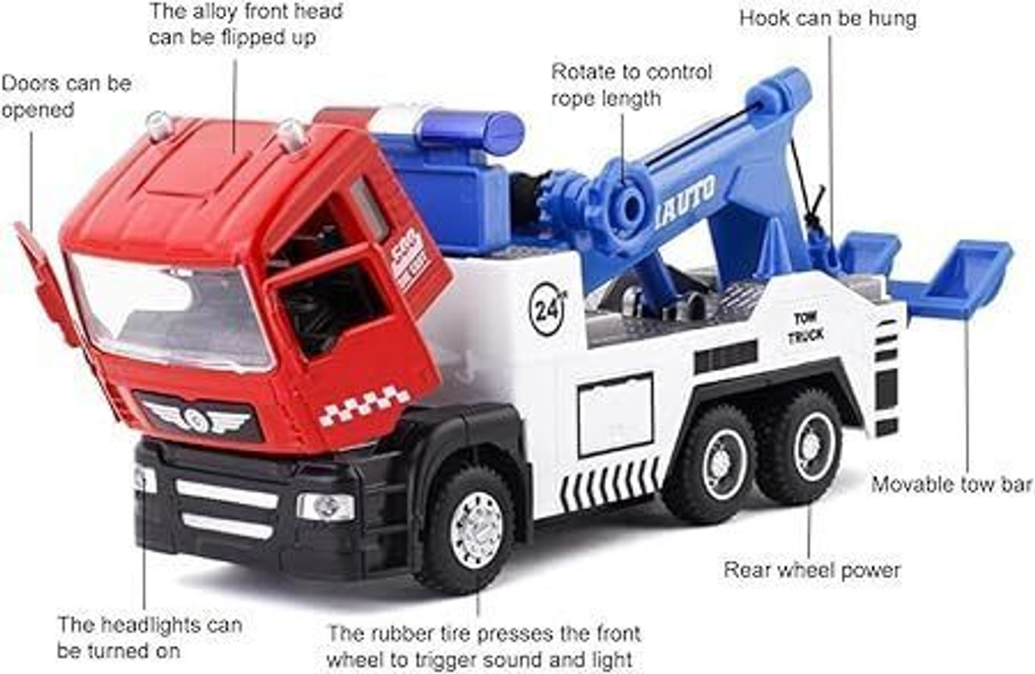 Image of RINMAY Towing Truck Toy with Light and Sound, Pull Back Tow Vehicle Toys.