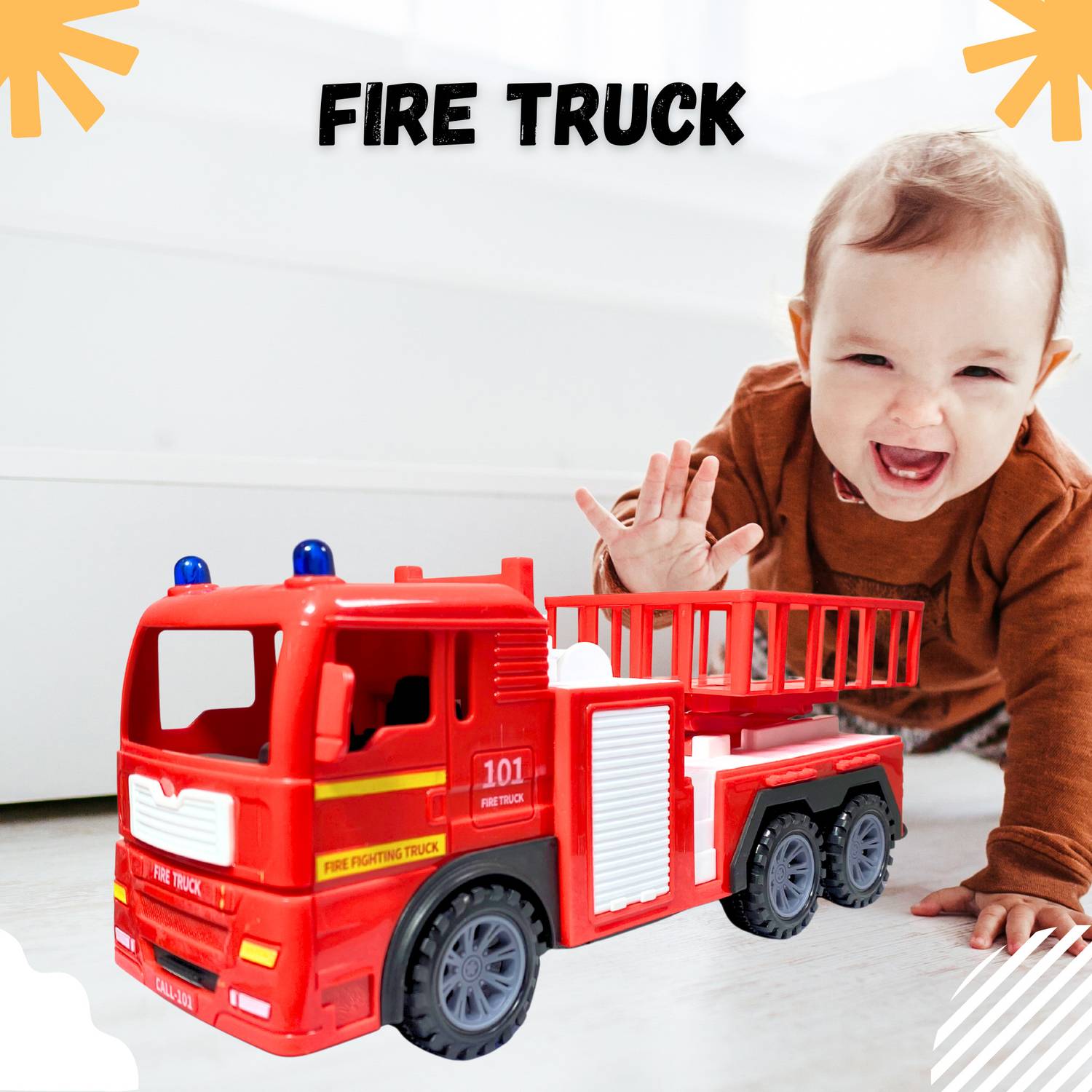 TOYTOPIO Fire Truck Toy for Kids | Friction Vehicle with Rotating