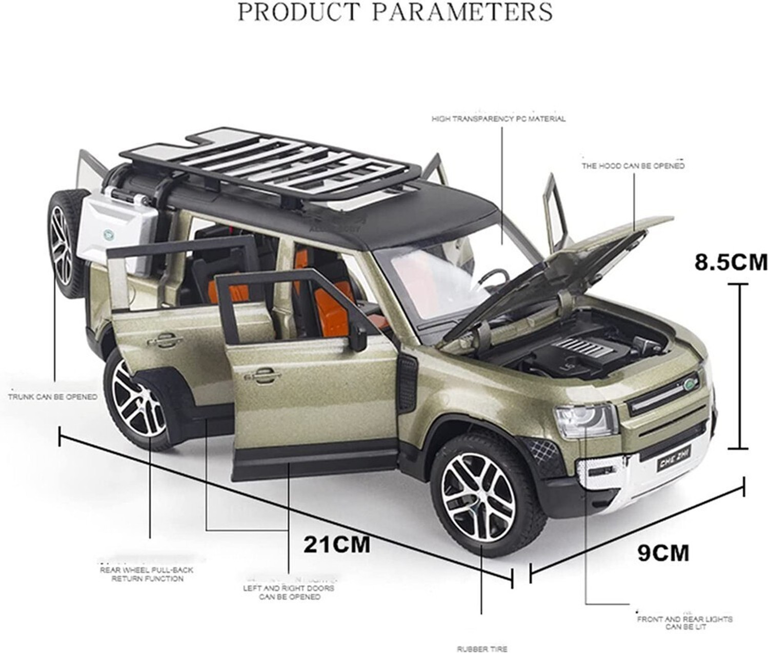 Image of DEUSON ECOM 1:24 Diecast Metal Model Car Land Rover Defender Toy Car For Kid Sound and Light