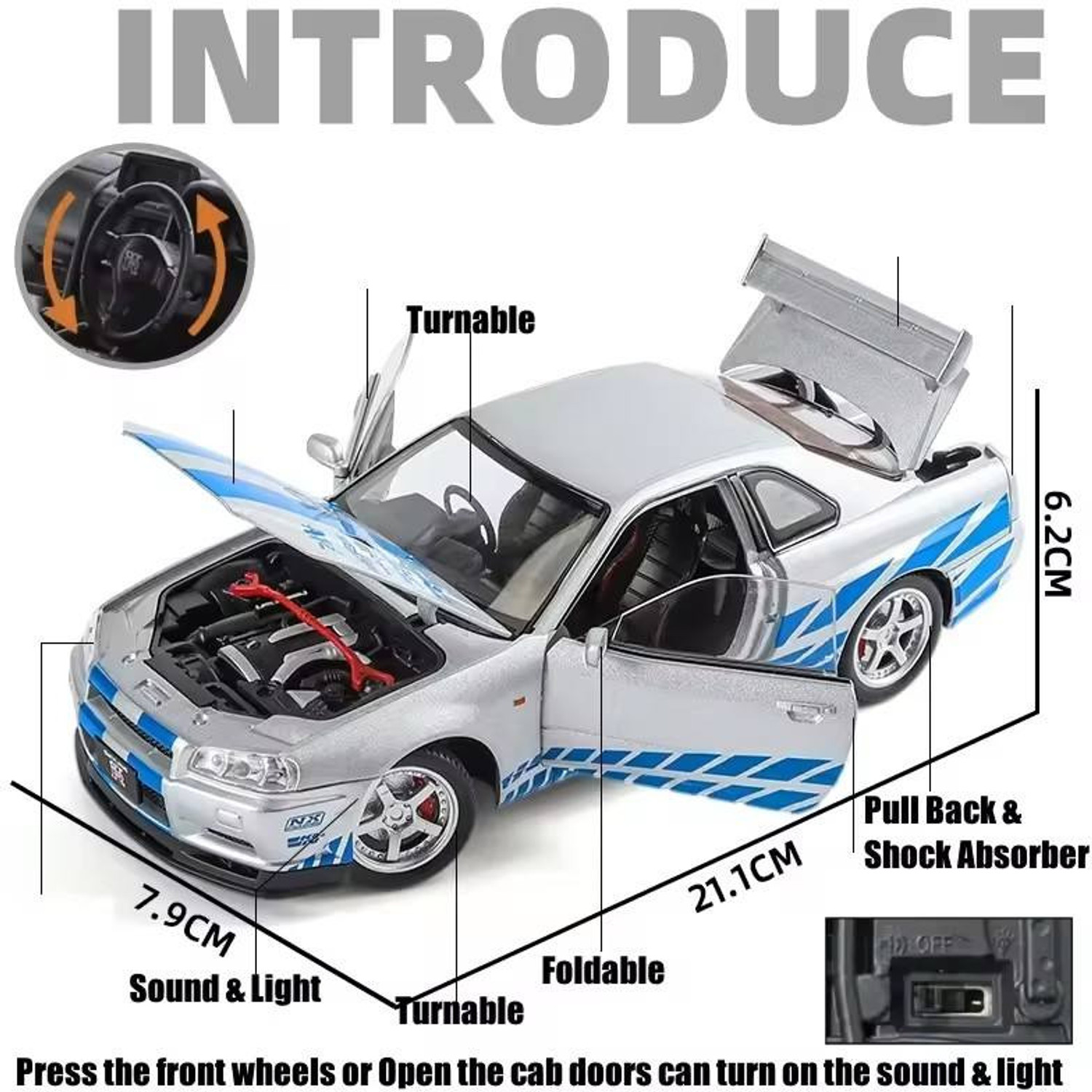 Image of Just craft 1:24 Scale Nissan GTR-R34 Diecast Models Alloy Diecast Toy Car Model pull back