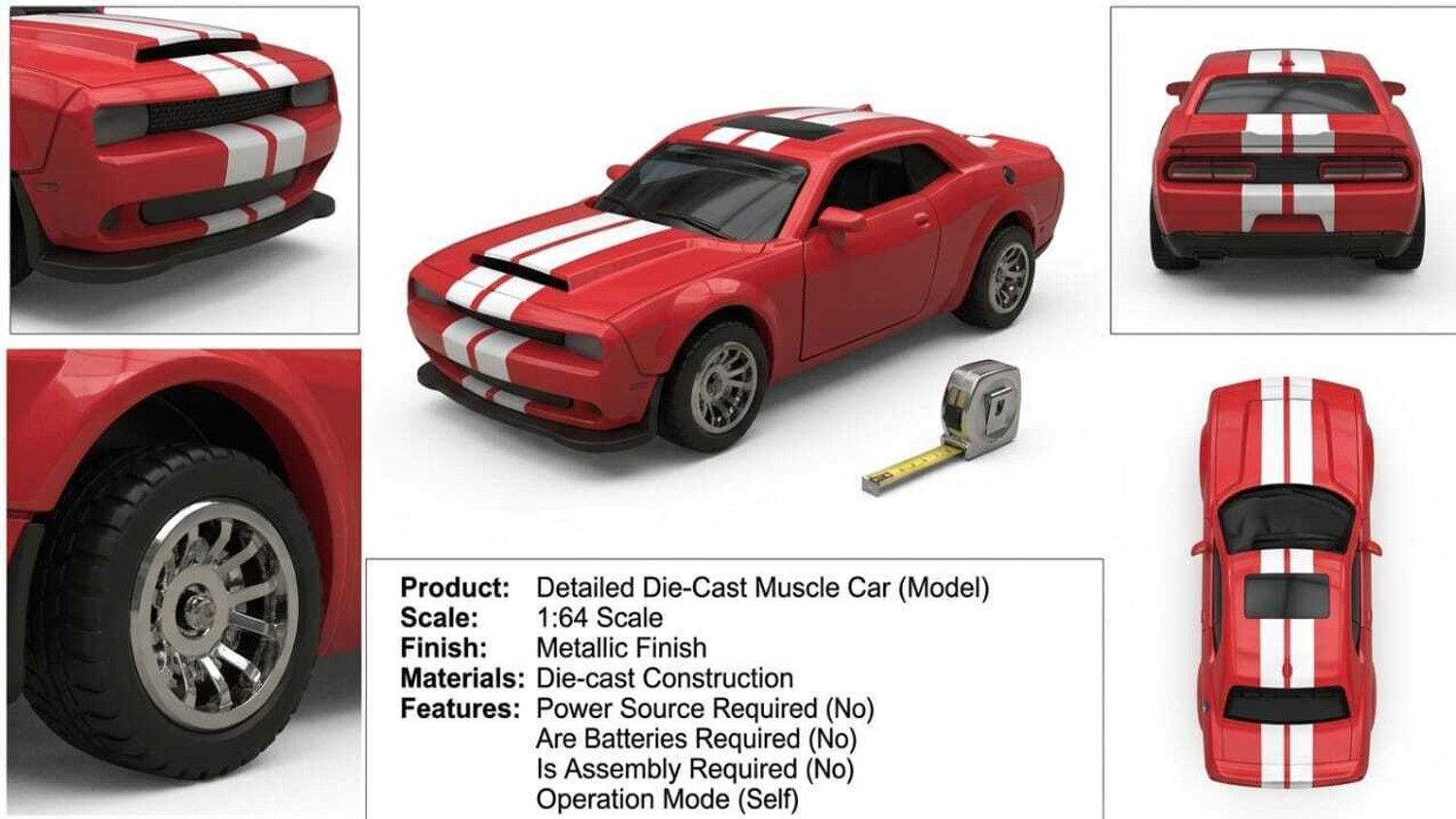 Image of PANTROLA 1:64 Dodge Challenger SRT Hellcat Diecast: Metal Body, Opening Doors, Racing Toy