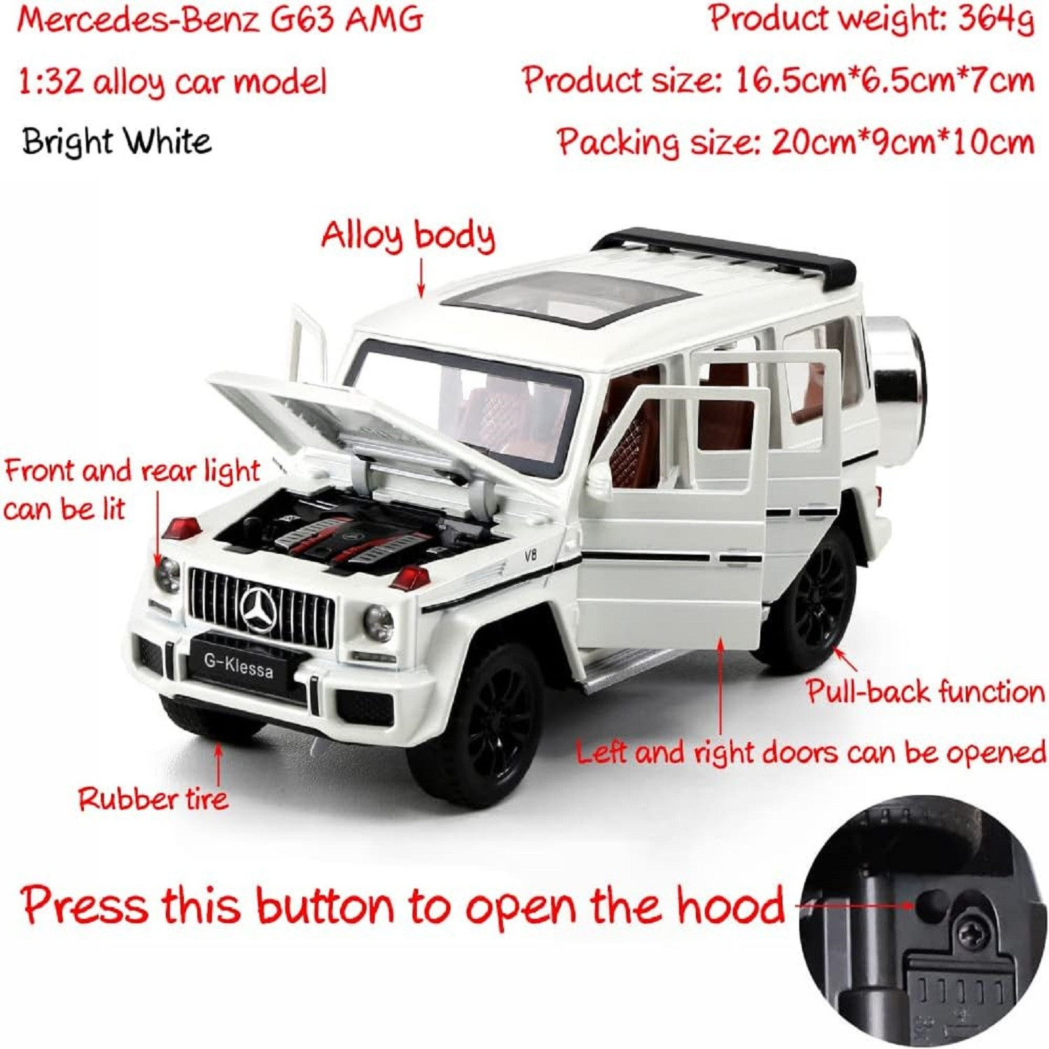Image of KTRS 1:32 Mercedes C-Klessa Benz AMG-G63 Pull Back Sound Light Toys Vehicle