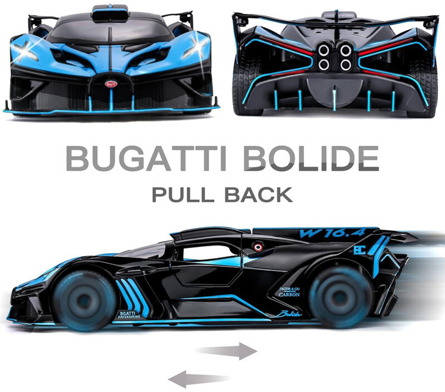 Image of DEUSON ECOM 124 Diecast Car Bugatti Bolide Metal Lights Music Pull Back Car Toy for Kids Boy