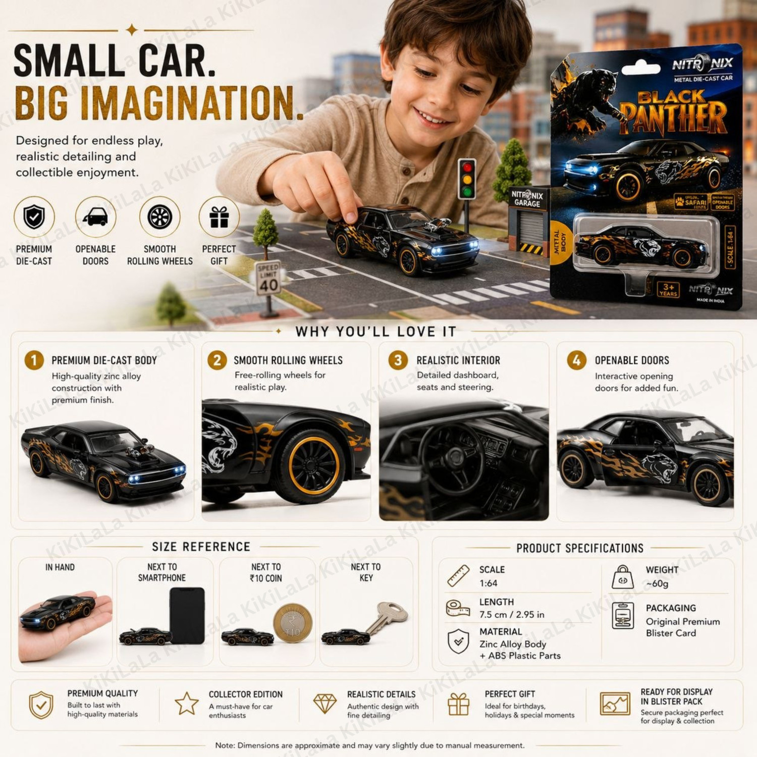Image of kikilala Collectible Racing Model 1:64 Black Panther Dodge Challenger Car Die Cast Toy