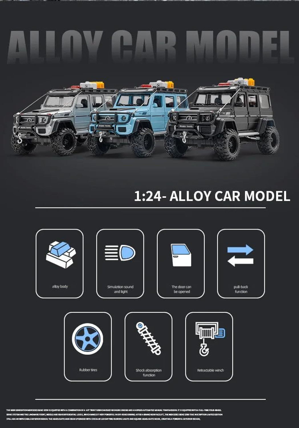 Image of FUNABLO 1:24 Diecast Model Alloy Benz G550-4X4 Modified Alloy Metal Pull Back Car