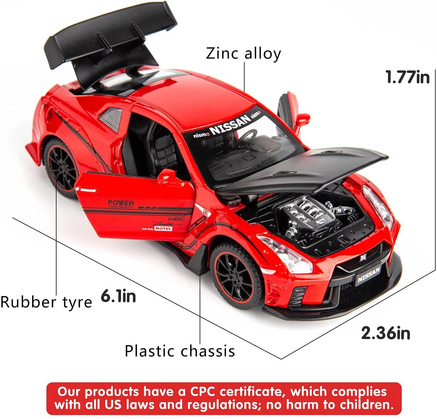 Image of Akvanar 1:32 Nisan GTR Zinc Alloy Pull Back Toy Car Die Cast Light Sound pc 1