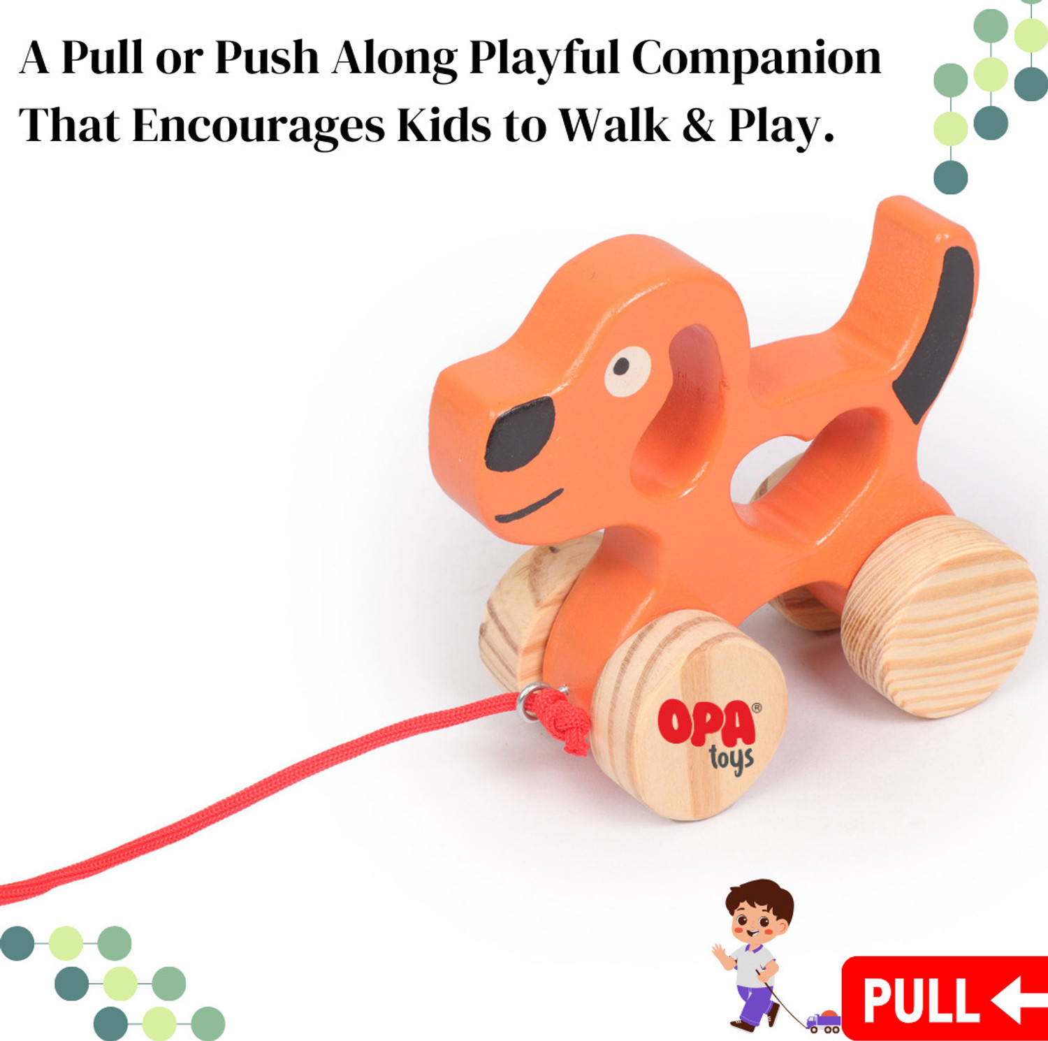 Image of opatoys Wooden Push Toy & Pull Along Toys Jimmy Puppy Toy (Orange, Pack of: 1)
