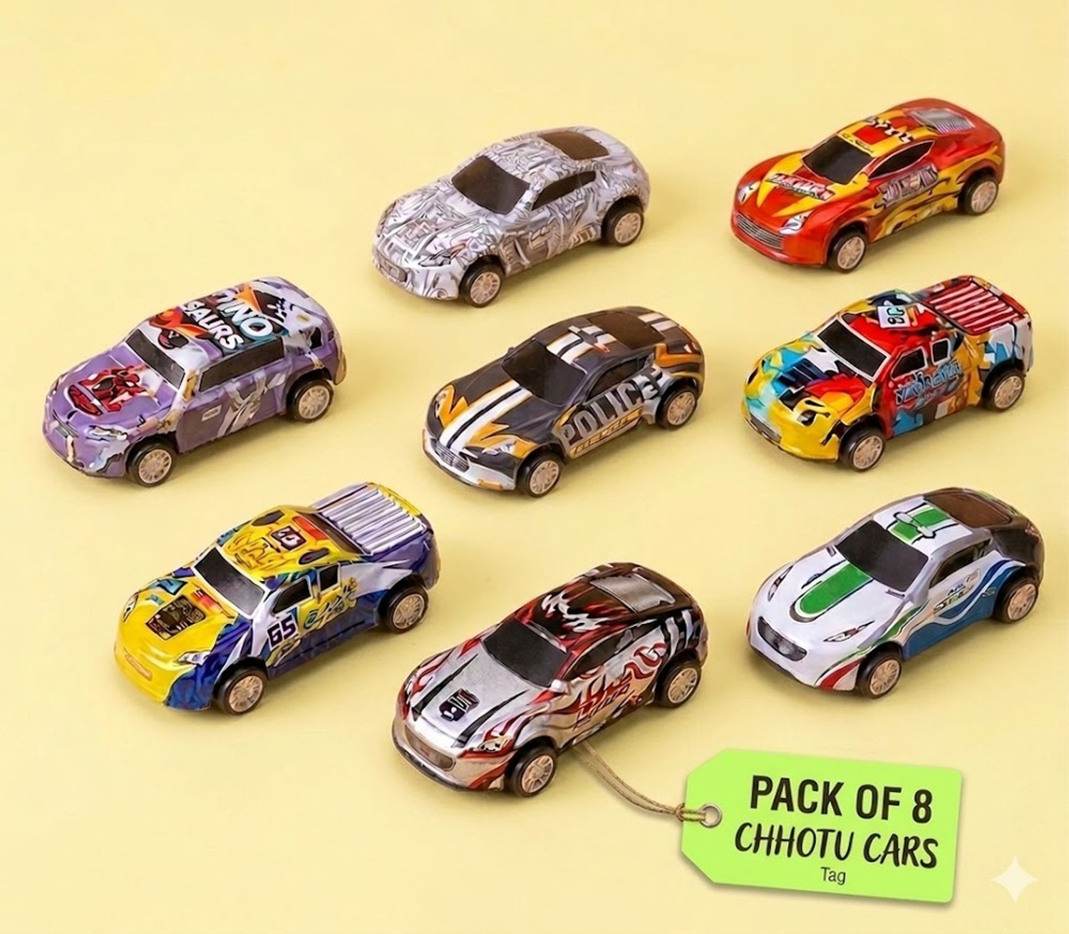 Image of Seboncare Friction Powered Metal Toy Vehicle Pack of 8 Boys Cars in Random Design SC-9 (Multicolor, Pack of: 8)