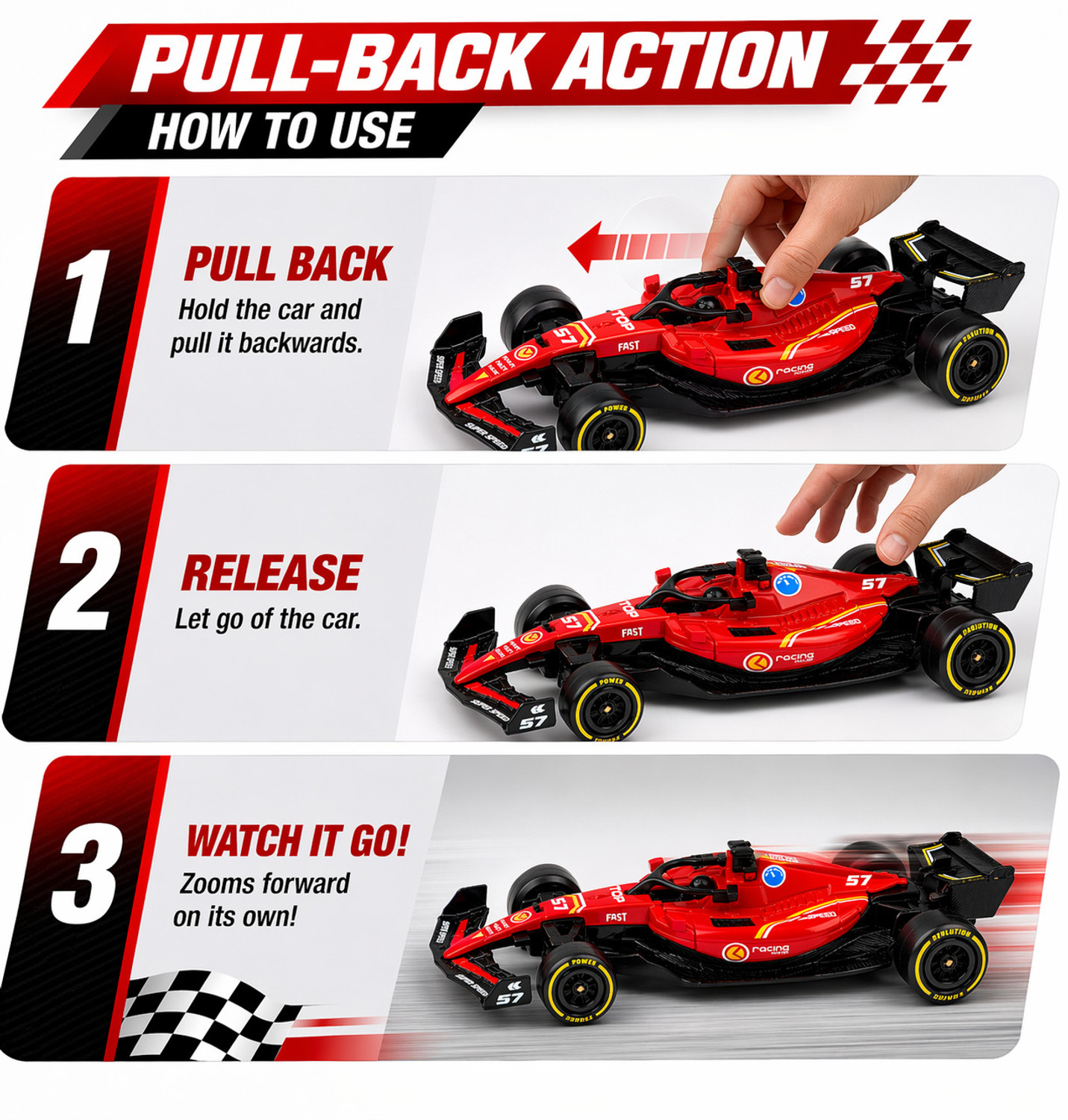 Image of Pkart Formula 1 Racing Car Toy Pull Back Action High Speed F1 Model Kids