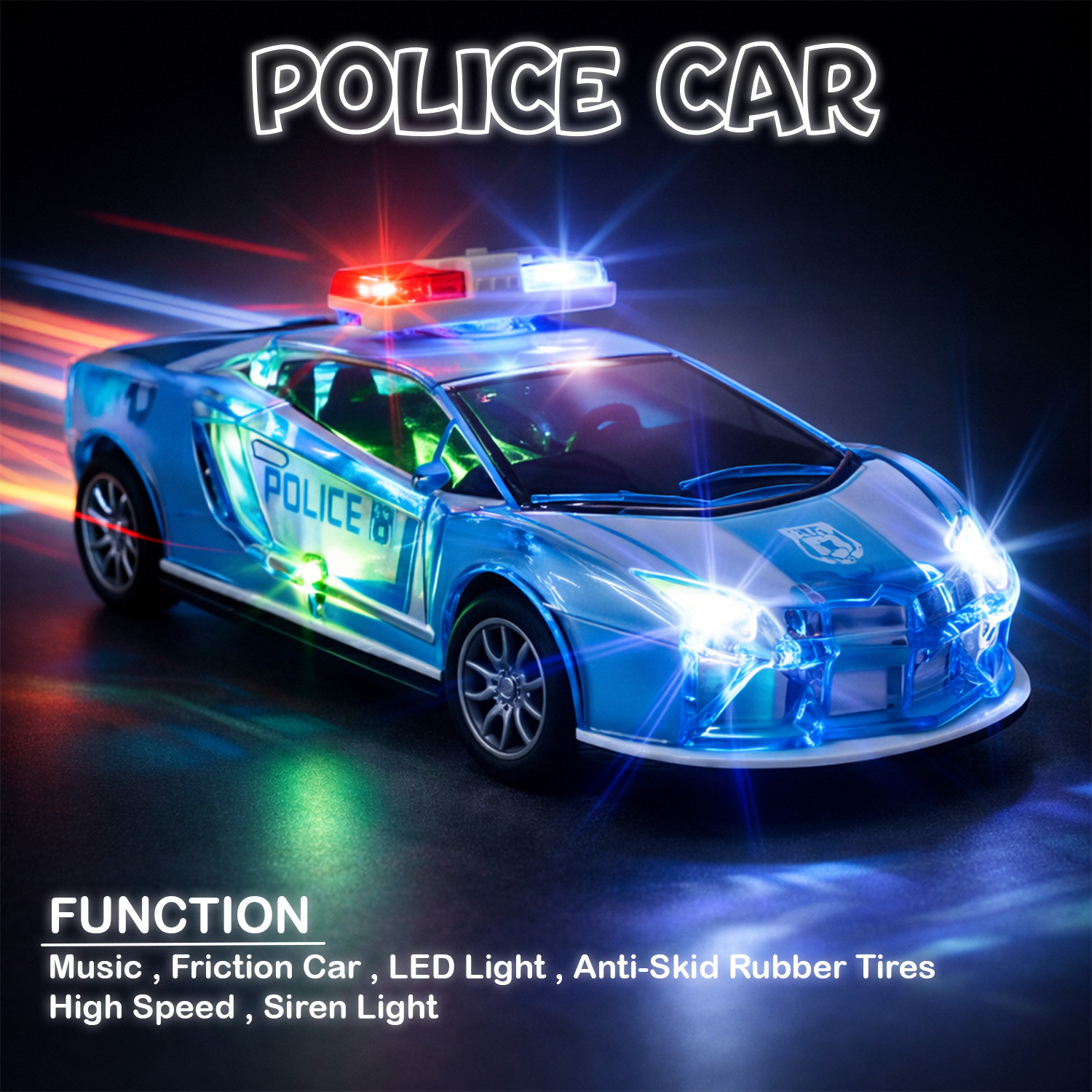 Image of Forbuz Police Car Toy for Kids (4+ Years) with Flashing Lights