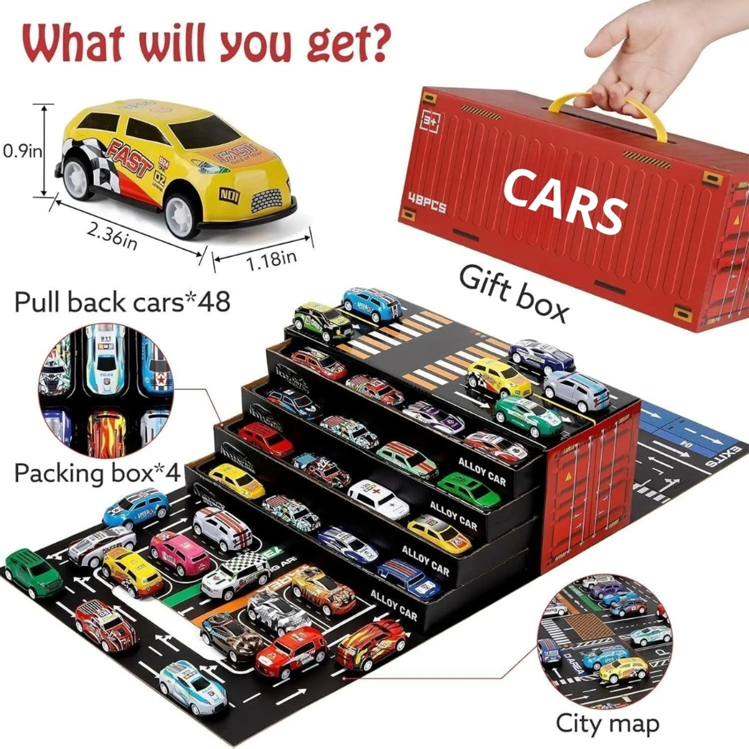 Image of CANWELL Racing 48 Pcs Pull Back Car Set for Kids - Mini Car Container Toy CW485