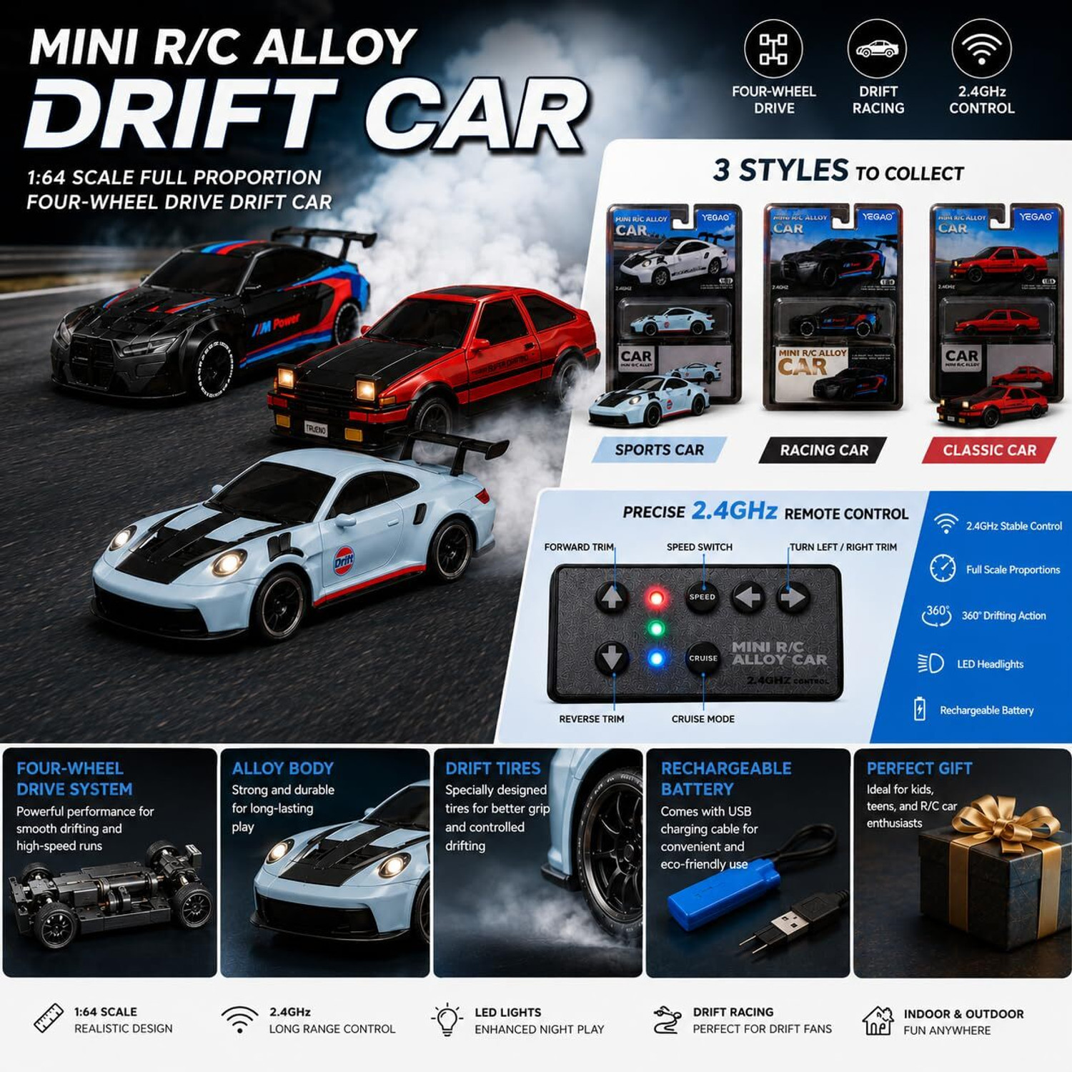 Image of ZHASK All New BMVV M4 Mini R /C Alloy Drift Car 1:64 Scale - 2.4GHz RC Racing Car