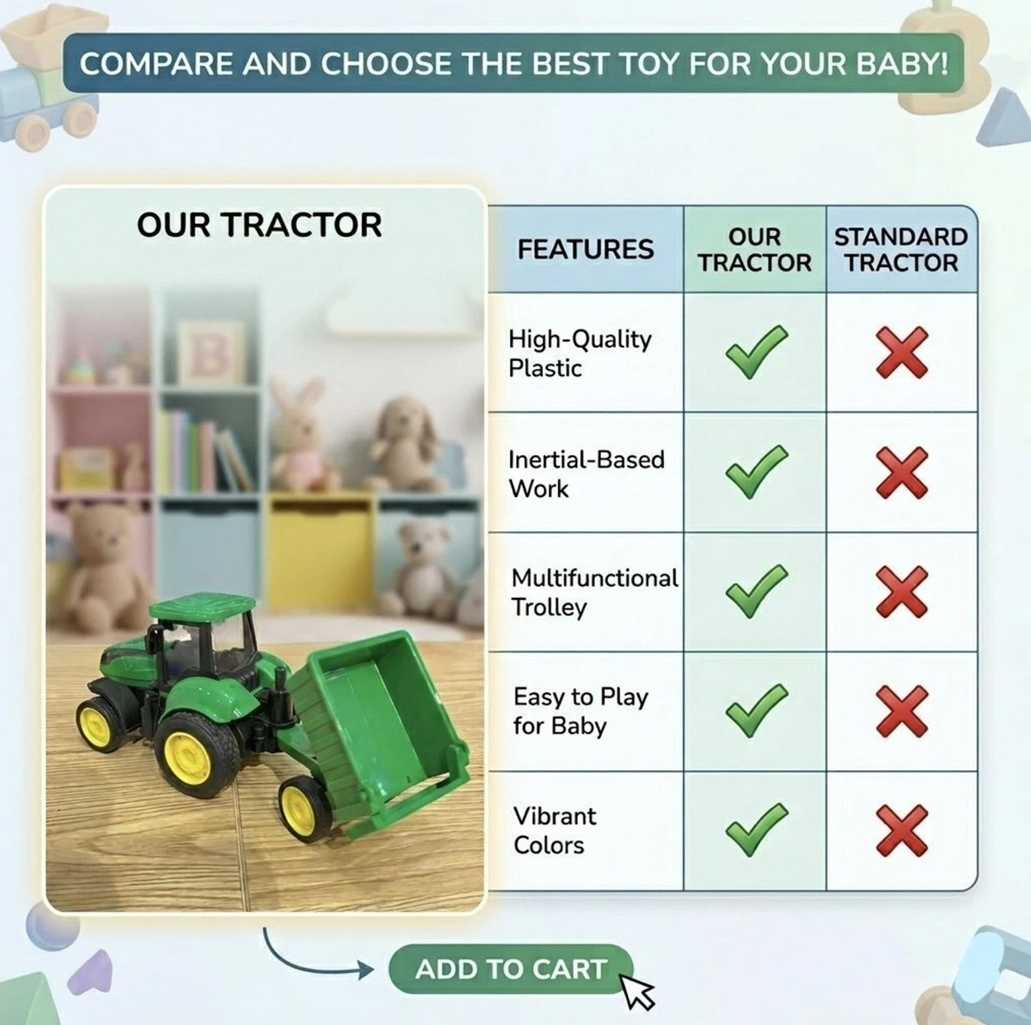 Image of PANDA NEST Tractor Trolley & JCB Toy for Kids |Construction Vehicle Kids Toy Set